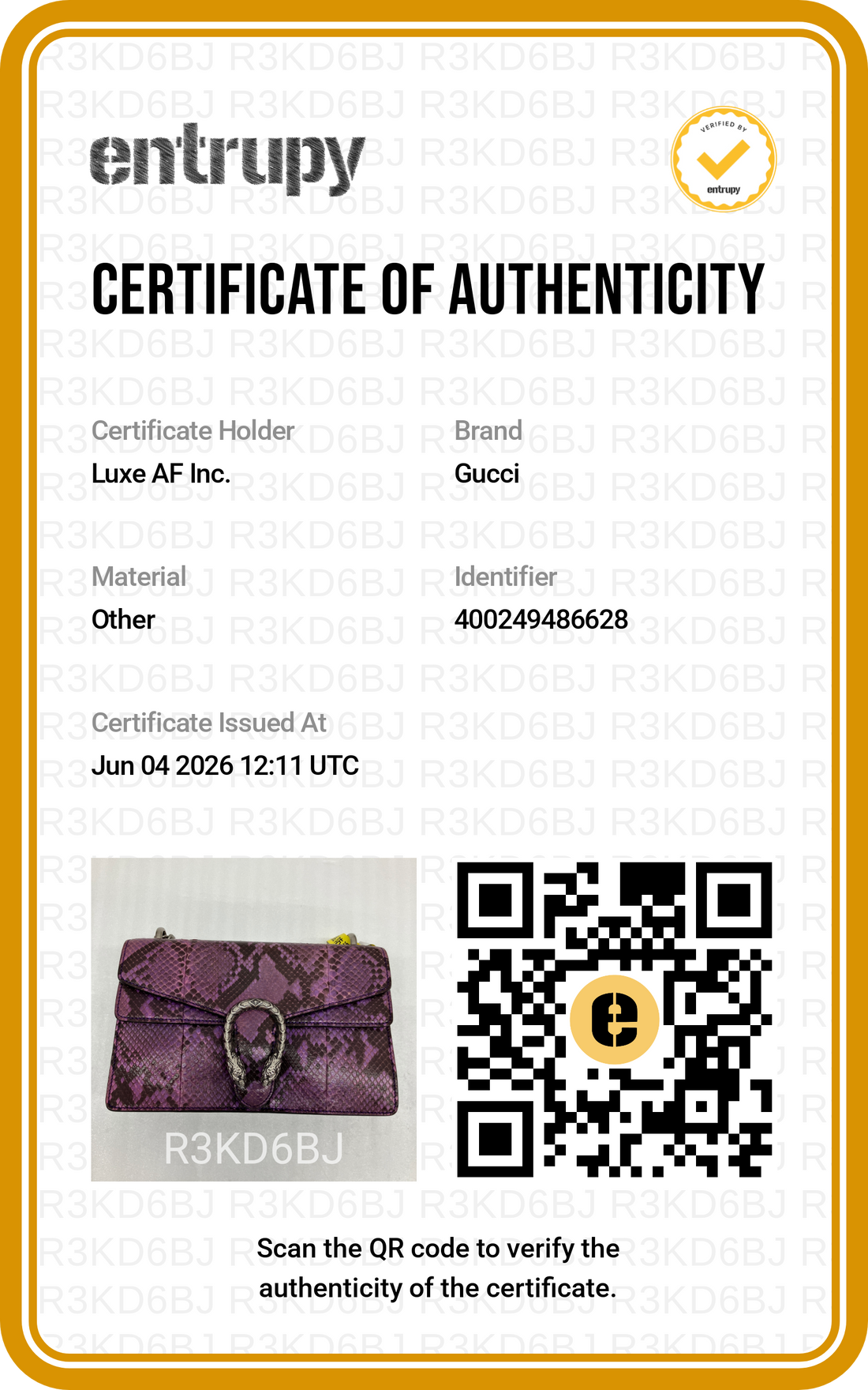 Gucci Dionysus Purple Python Leather Medium Size Shoulder Bag GG1245