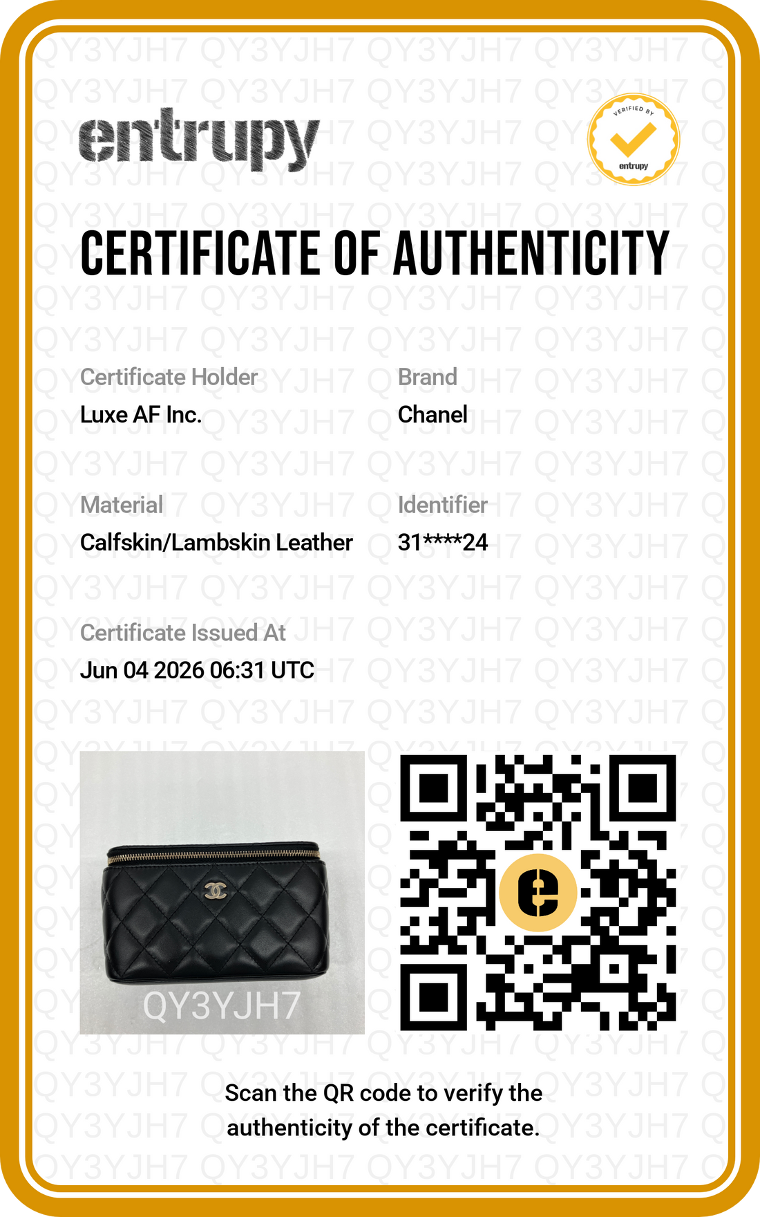 Chanel Black Quilted Lambskin Vanity Case(31***24) CC2103