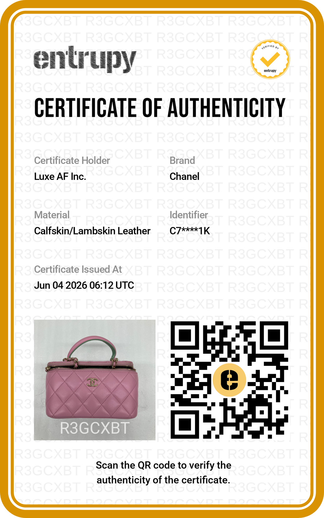 Chanel Pink Quilted Leather Top Handle Vanity Case(C7***1K) CC2101