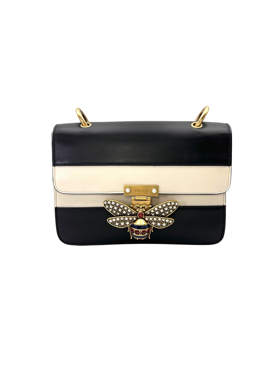 Gucci Queen Margaret Bee Black/White Leather Shoulder Bag GG1213