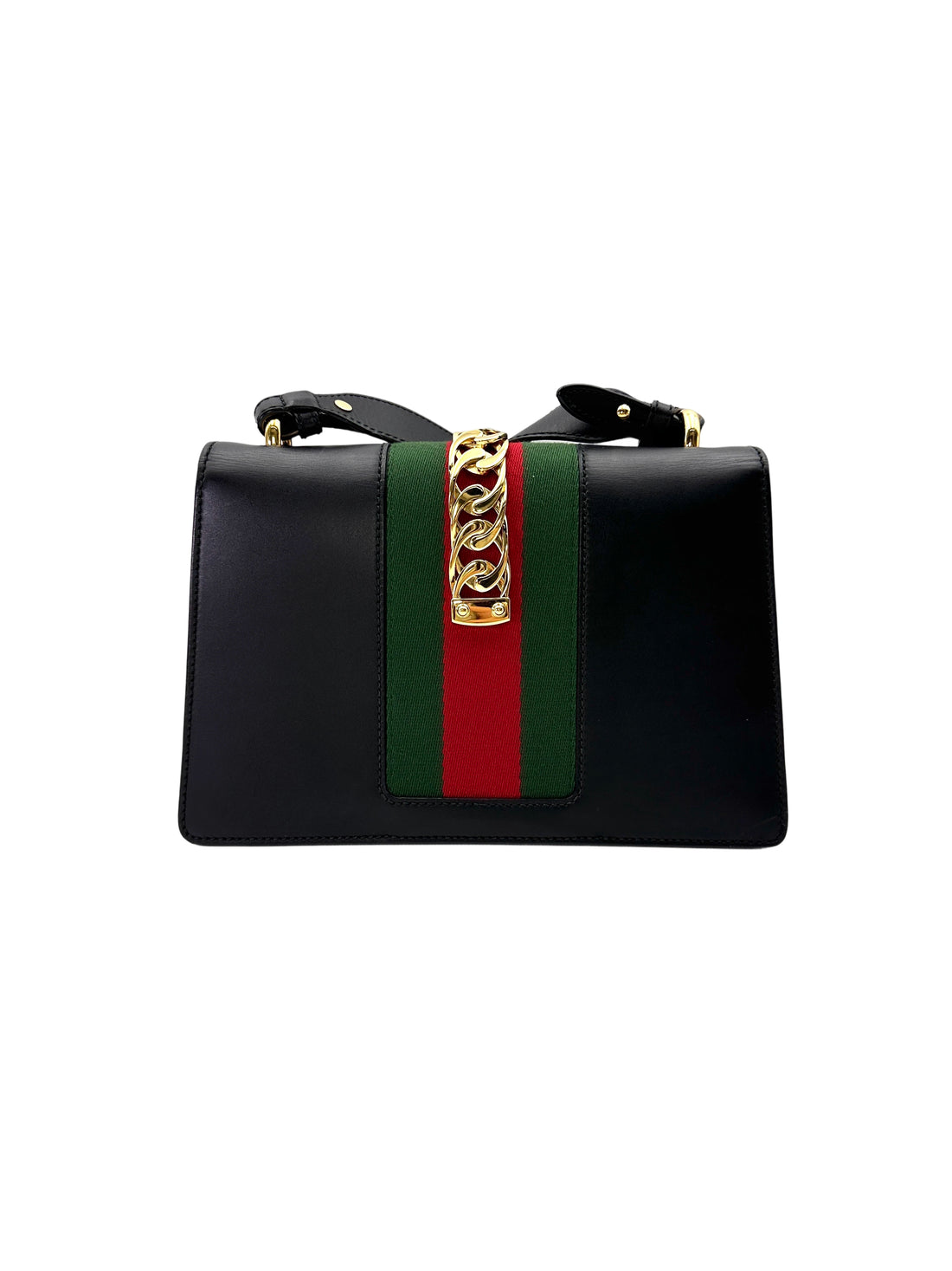 Gucci Sylvie Black Leather Medium Size Shoulder Bag GG1212