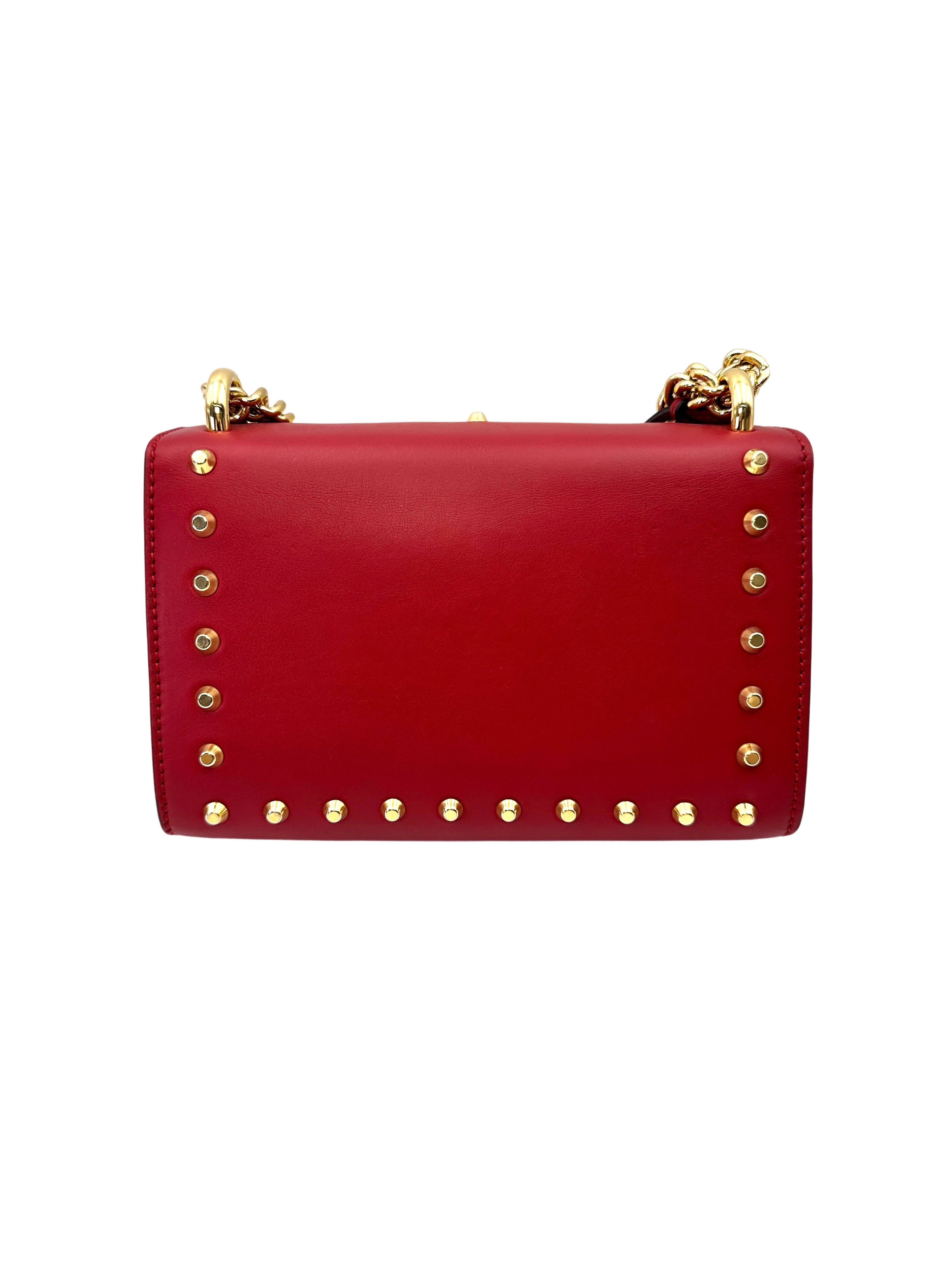 Gucci Padlock Red Pearl Studded Leather Chain Bag With Gold Hardware GG1223