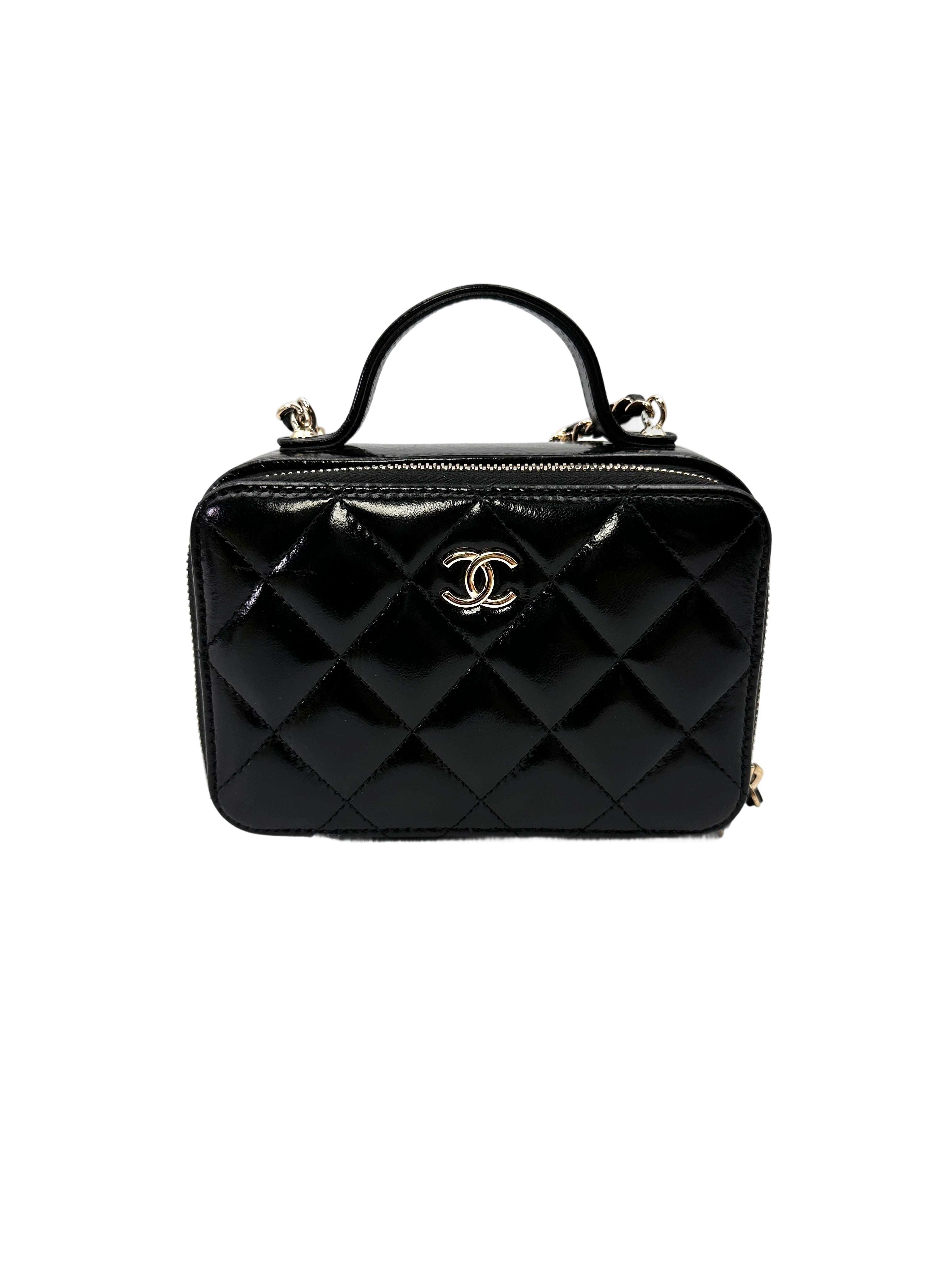 Chanel 22B Black Quilted Leather Top Handle Vanity Case(LL***J0) CC2112