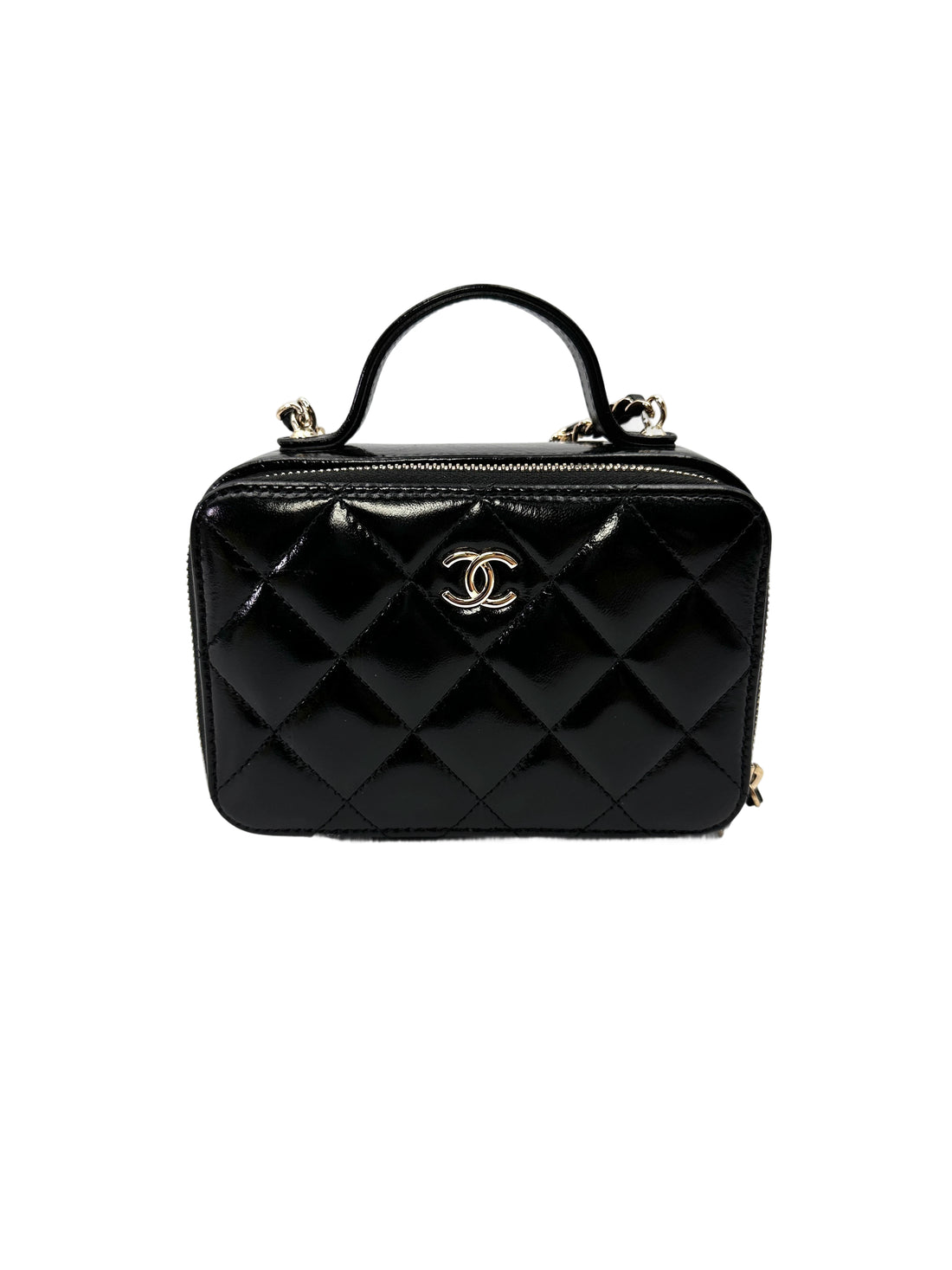 Chanel 22B Black Quilted Leather Top Handle Vanity Case(LL***J0) CC2112