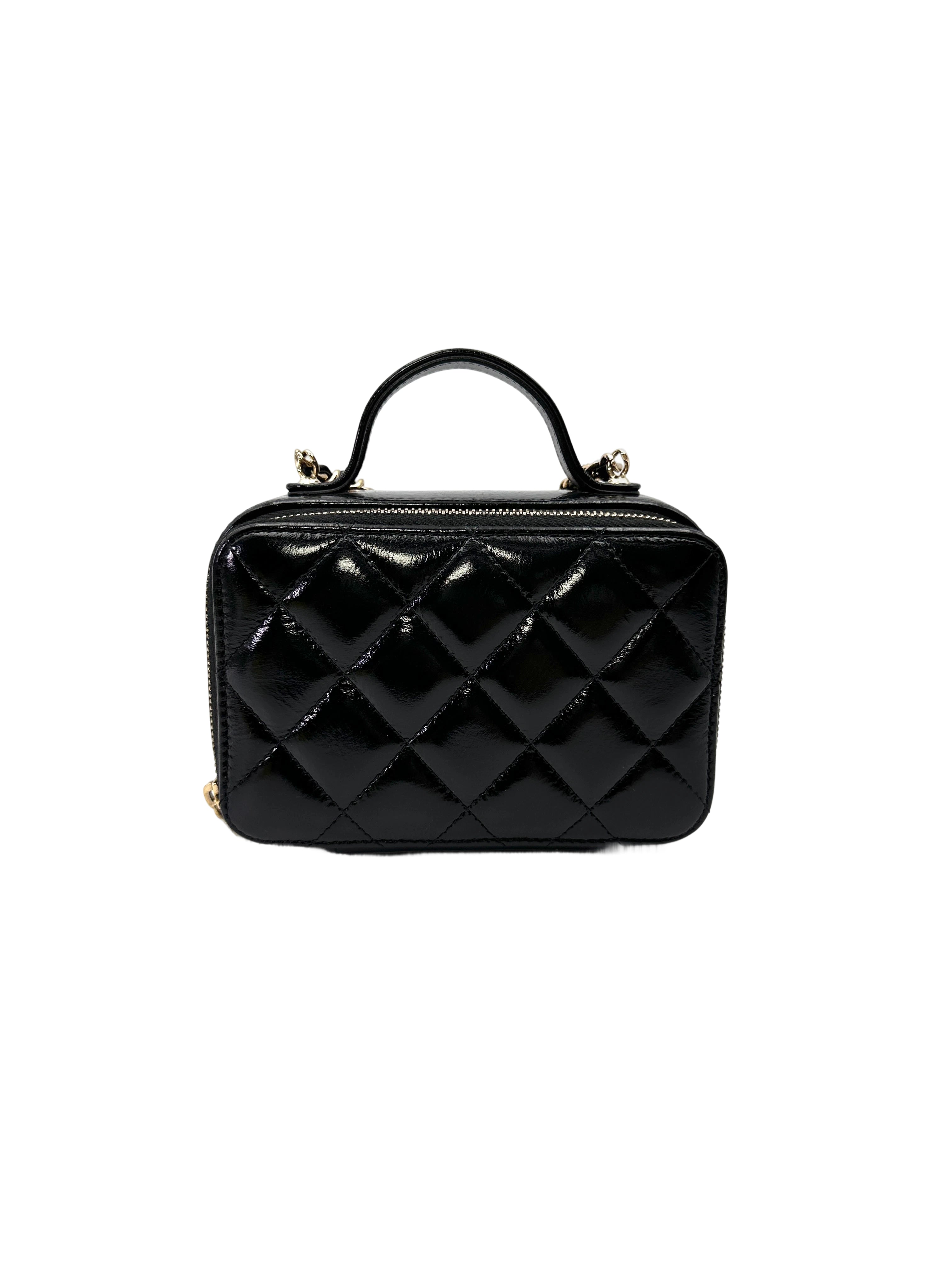 Chanel 22B Black Quilted Leather Top Handle Vanity Case(LL***J0) CC2112