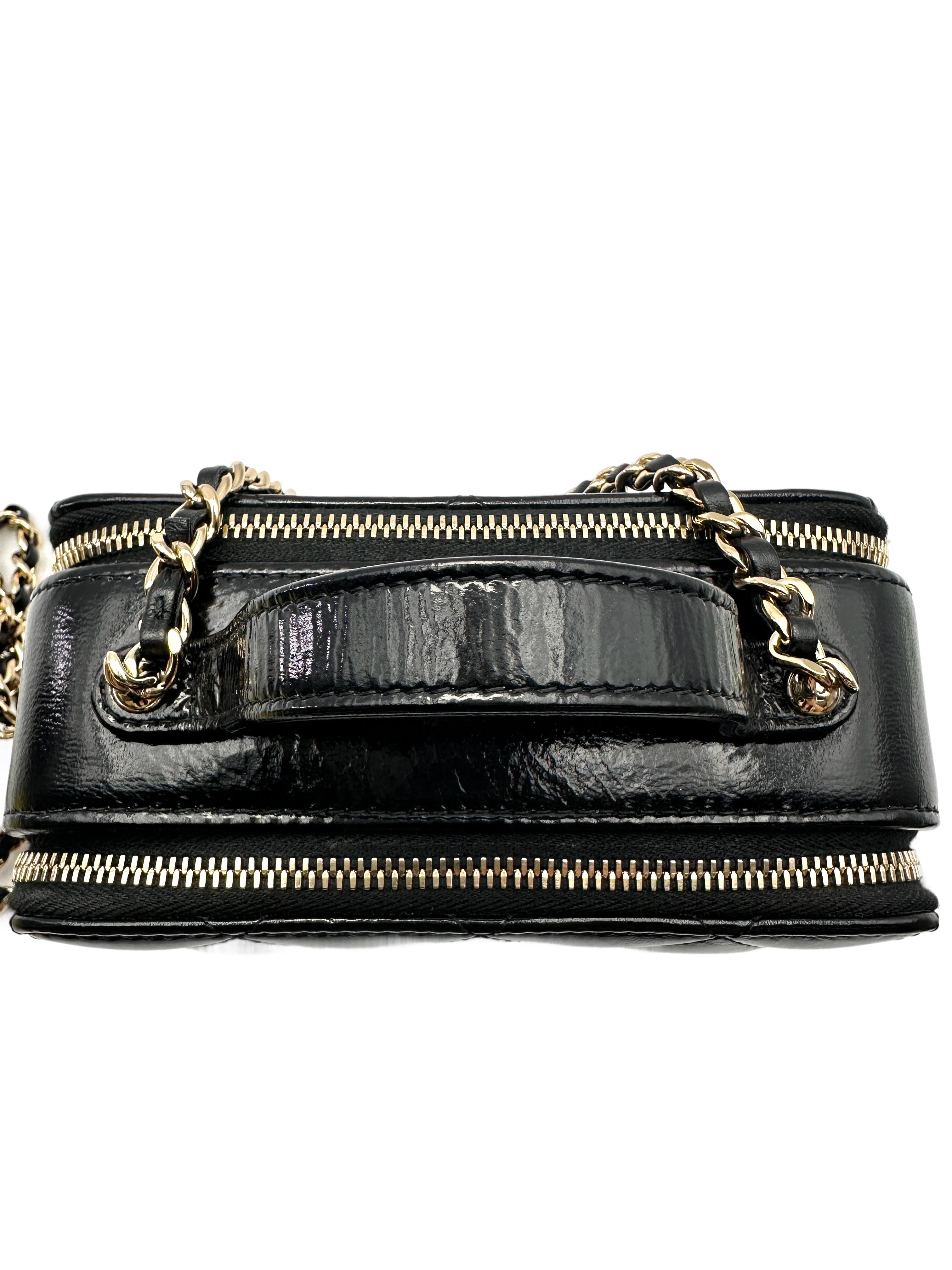 Chanel 22B Black Quilted Leather Top Handle Vanity Case(LL***J0) CC2112