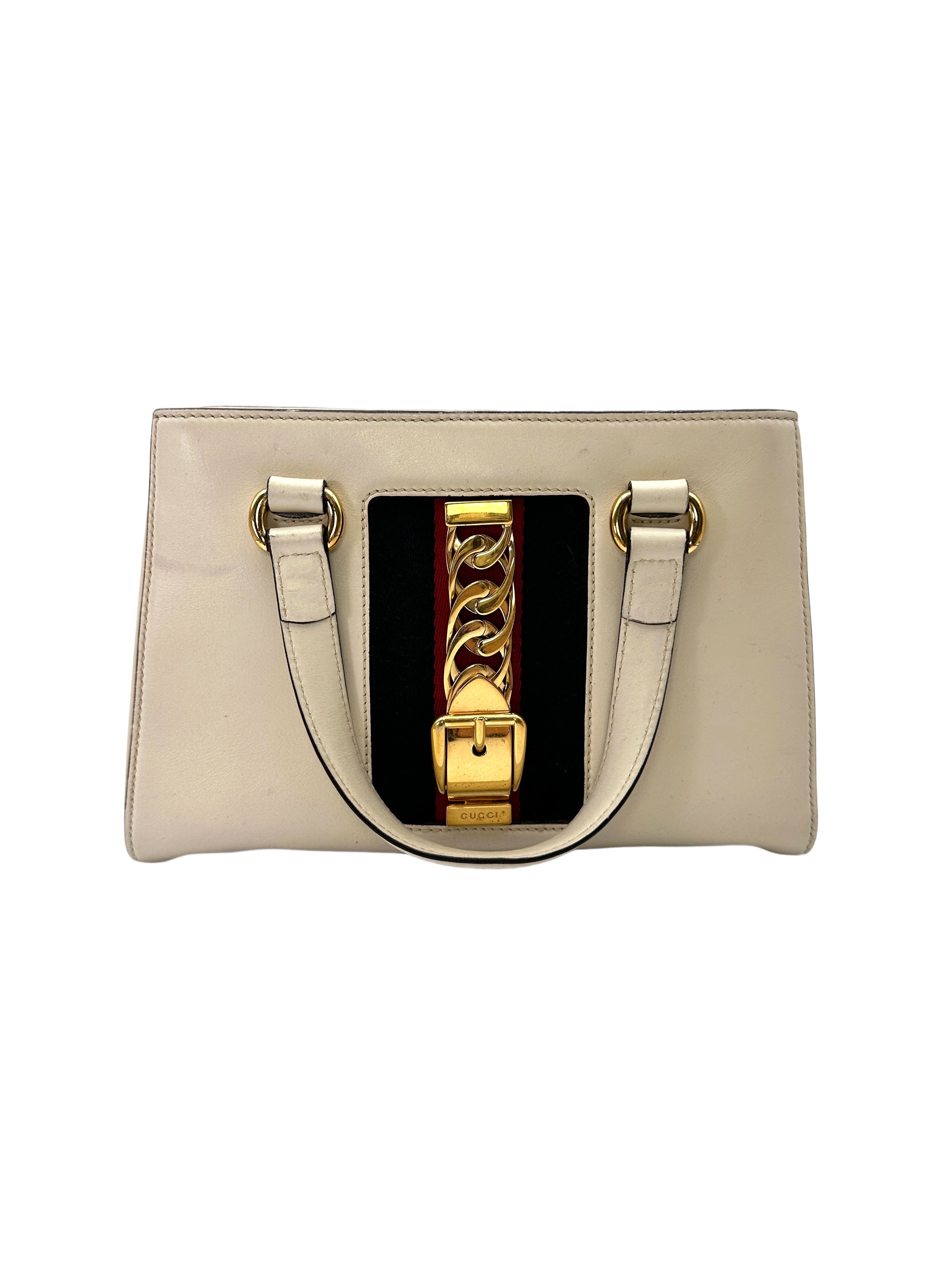 Gucci Sylvie White Leather Small Size Top Handle Bag GG1220