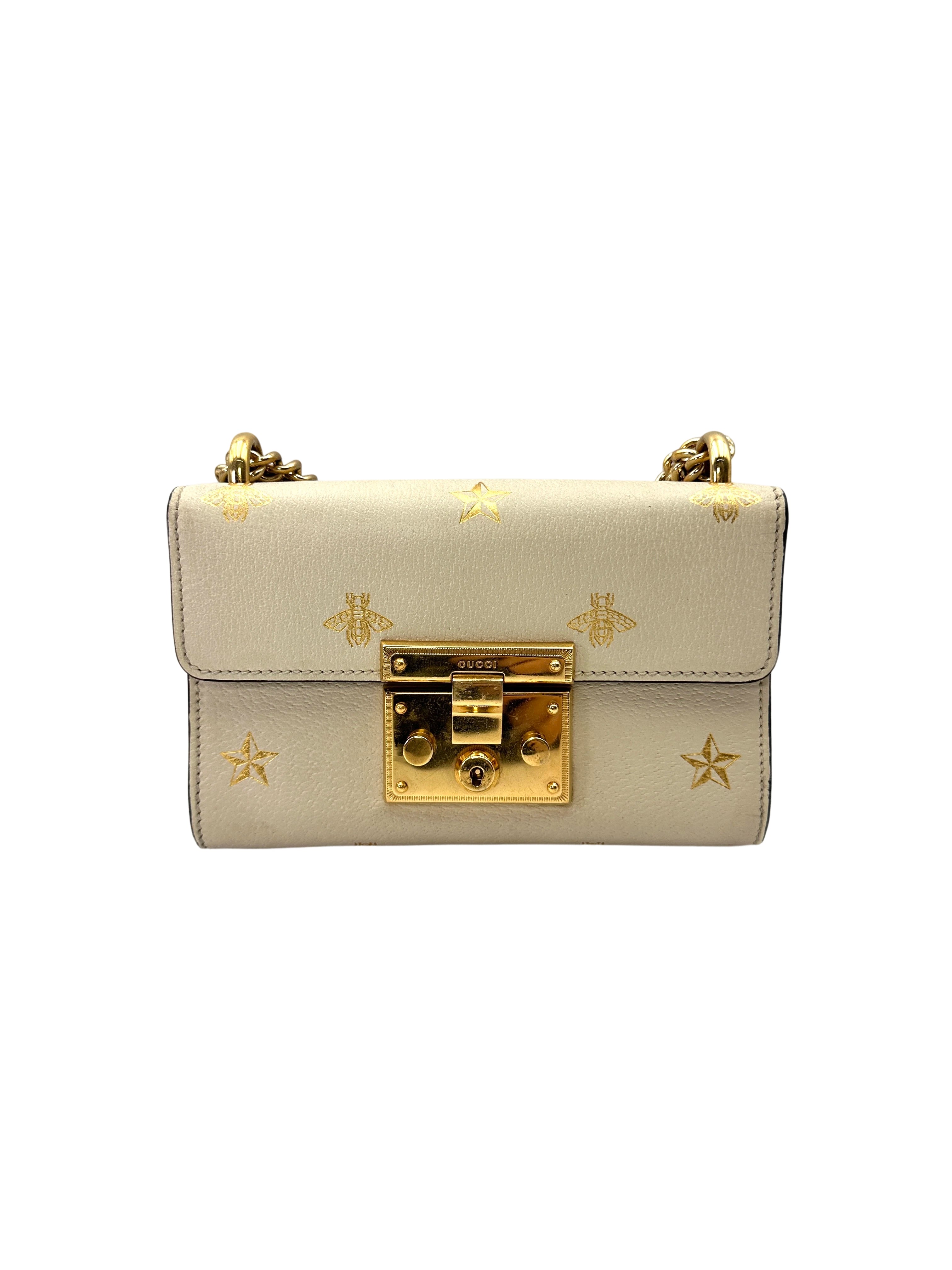 Gucci Padlock Bee Star White Leather Shoulder Bag GG1226