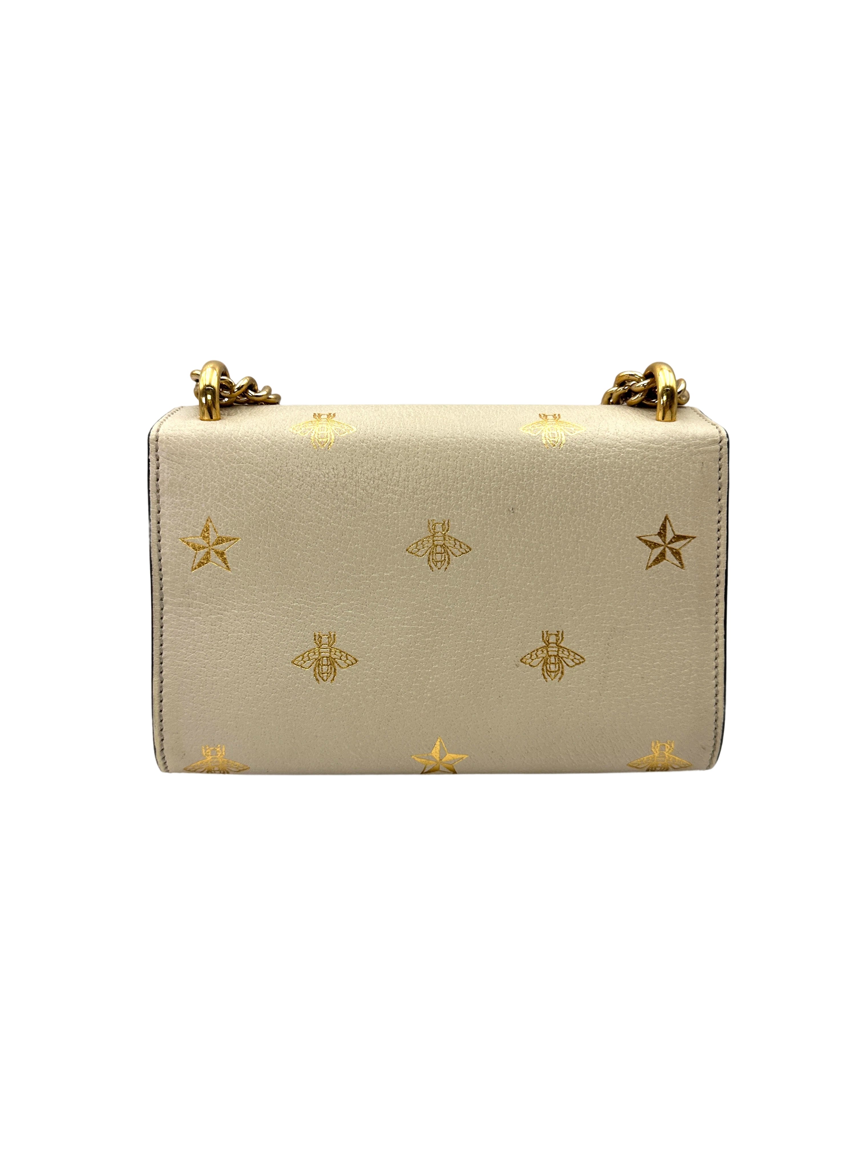 Gucci Padlock Bee Star White Leather Shoulder Bag GG1226