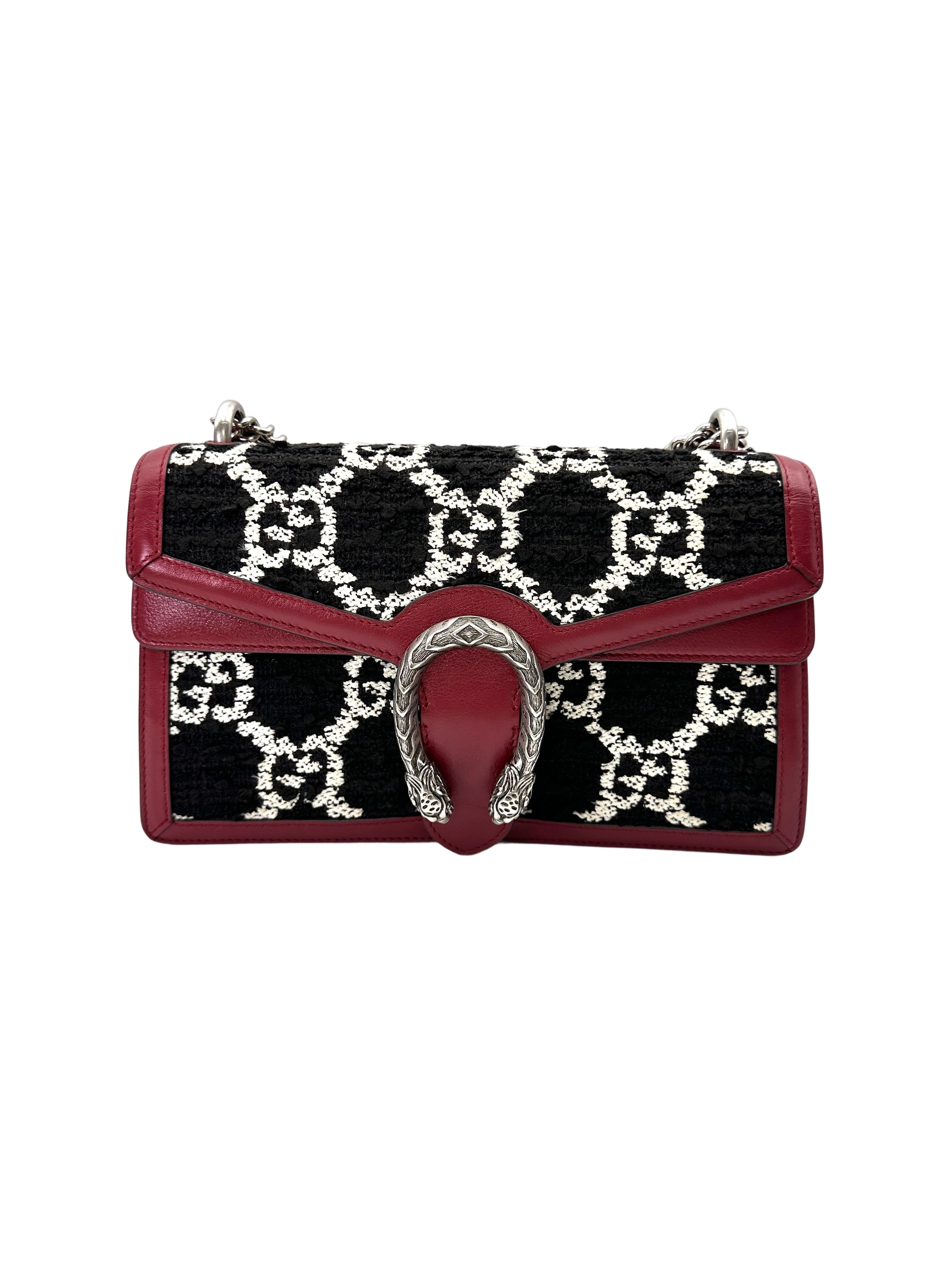 Gucci Dionysus Black/White Velvet Medium Size Shoulder Bag GG1218