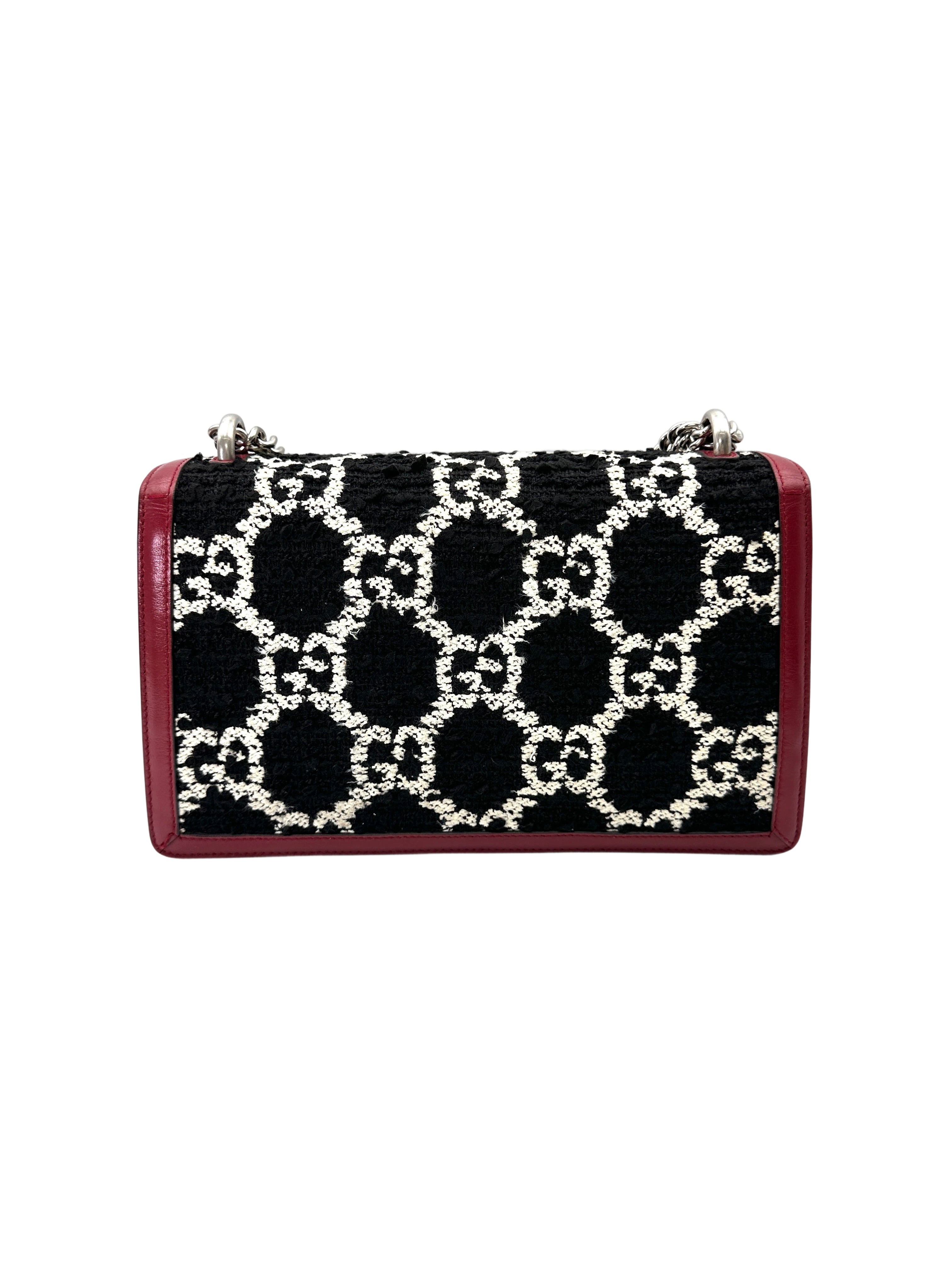 Gucci Dionysus Black/White Velvet Medium Size Shoulder Bag GG1218