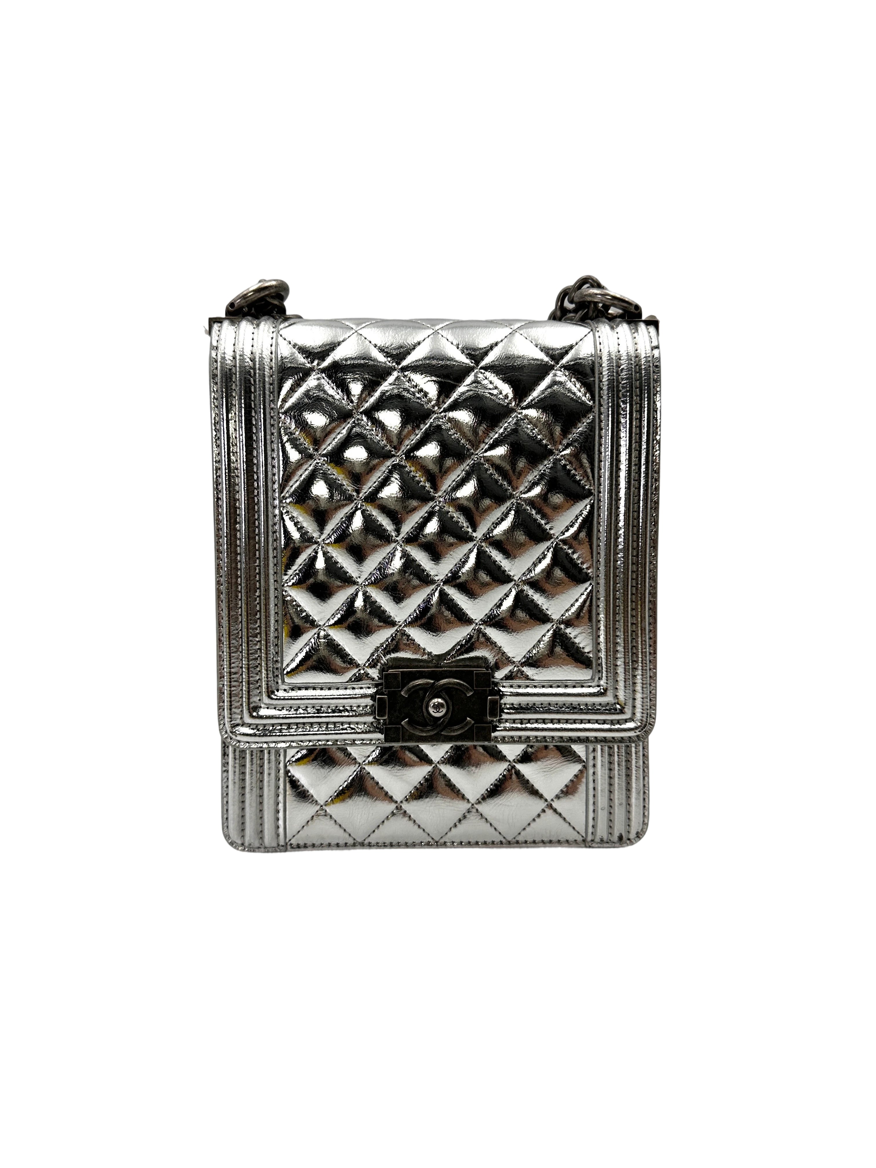 Chanel North South LeBoy Metallic Silver Quilted Leather Shoulder Bag(26***72) CC2108