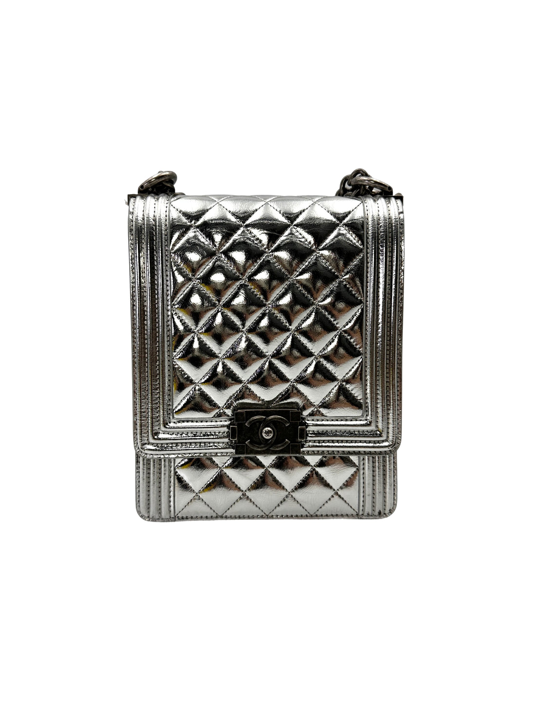 Chanel North South LeBoy Metallic Silver Quilted Leather Shoulder Bag(26***72) CC2108