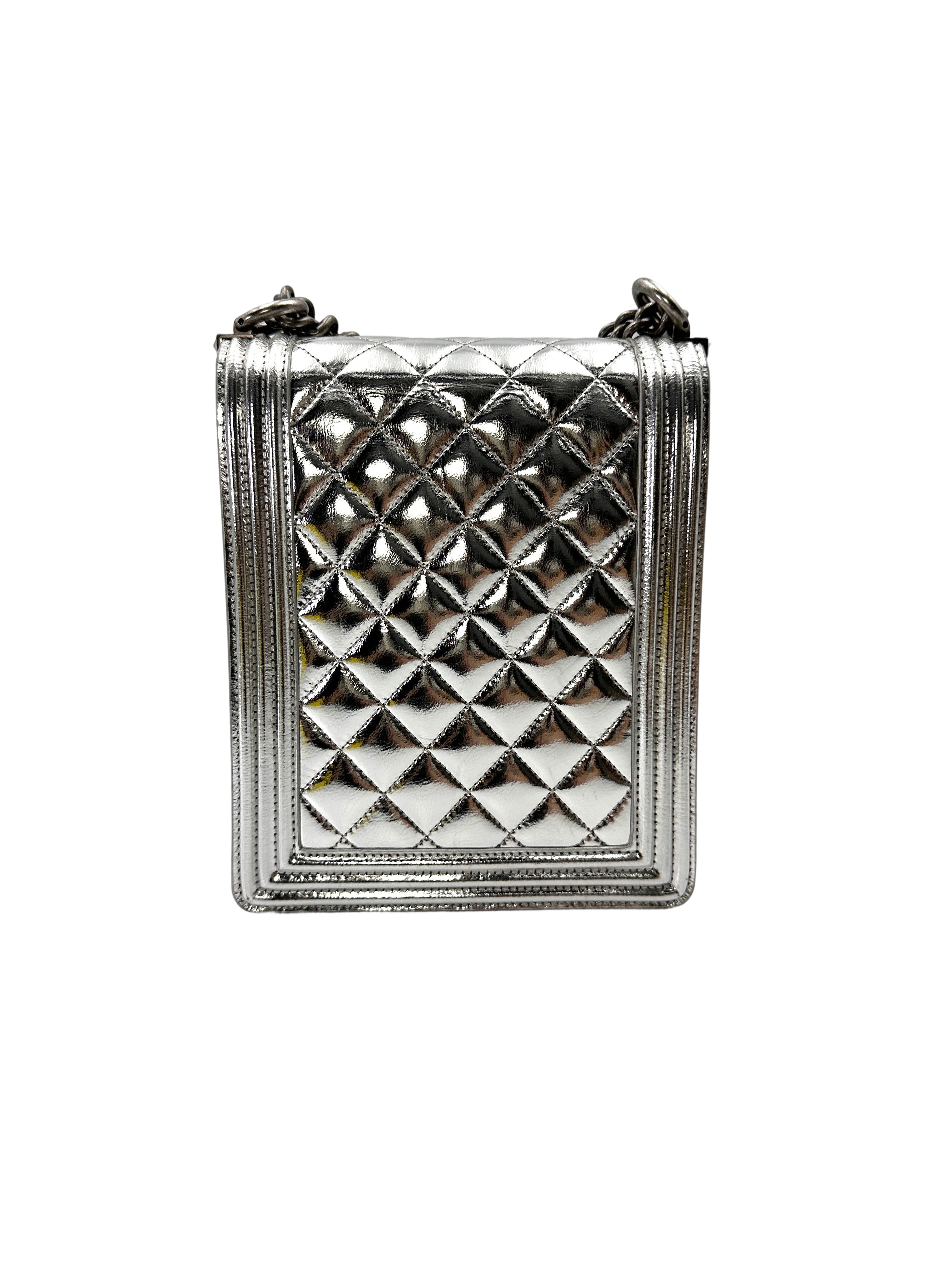 Chanel North South LeBoy Metallic Silver Quilted Leather Shoulder Bag(26***72) CC2108