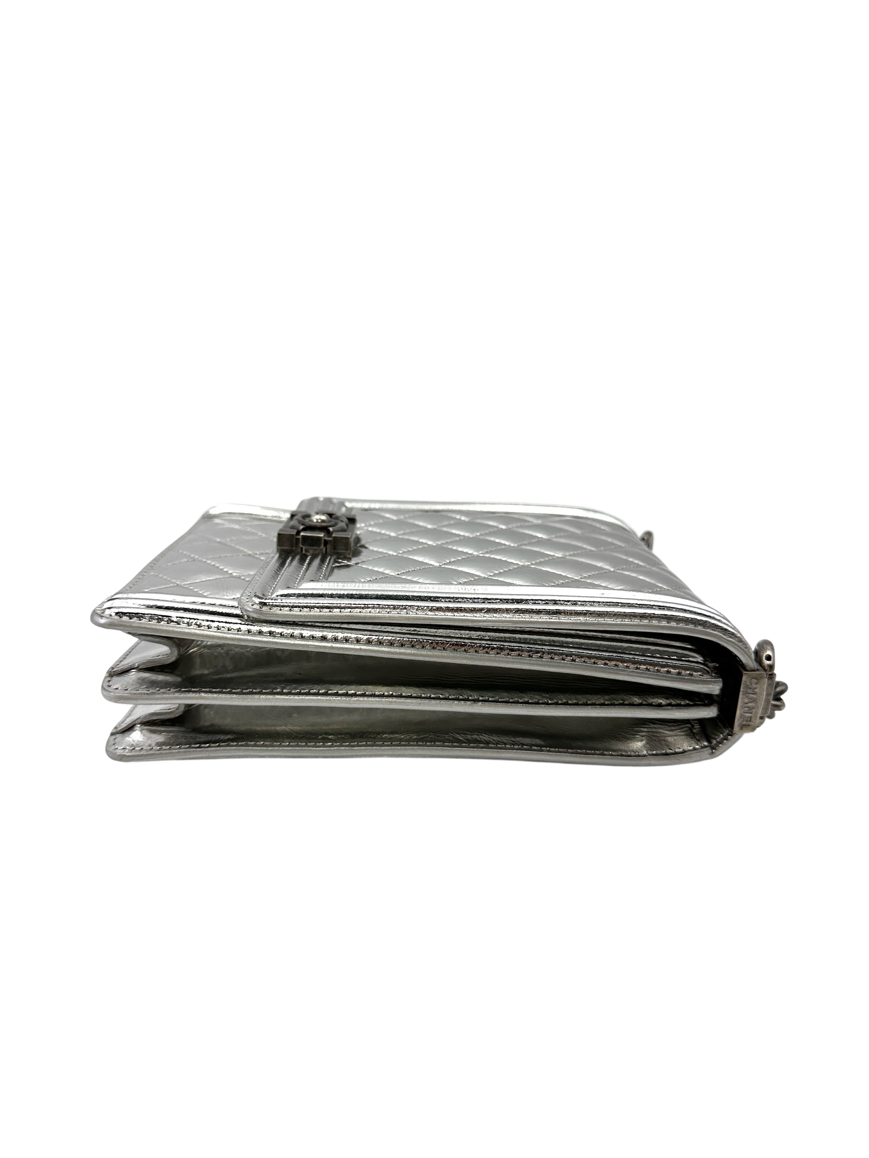 Chanel North South LeBoy Metallic Silver Quilted Leather Shoulder Bag(26***72) CC2108