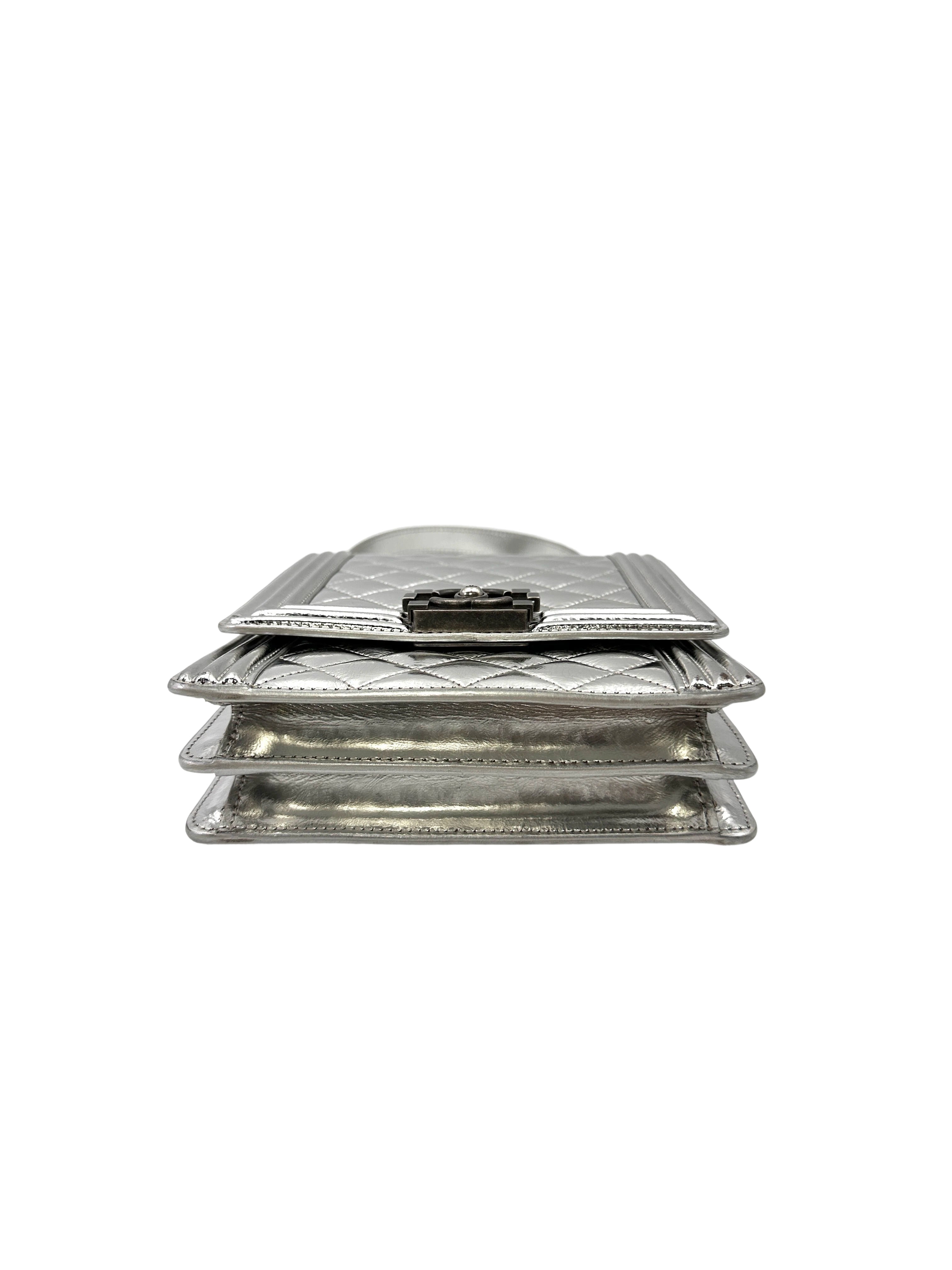Chanel North South LeBoy Metallic Silver Quilted Leather Shoulder Bag(26***72) CC2108