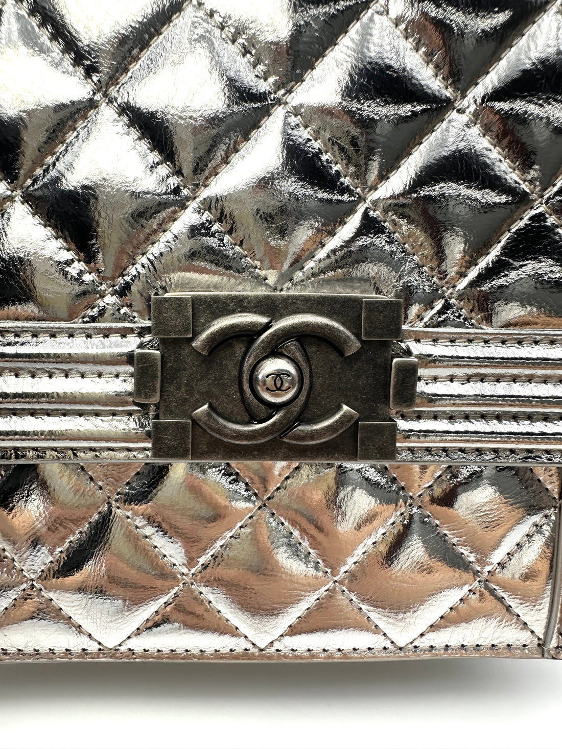 Chanel North South LeBoy Metallic Silver Quilted Leather Shoulder Bag(26***72) CC2108