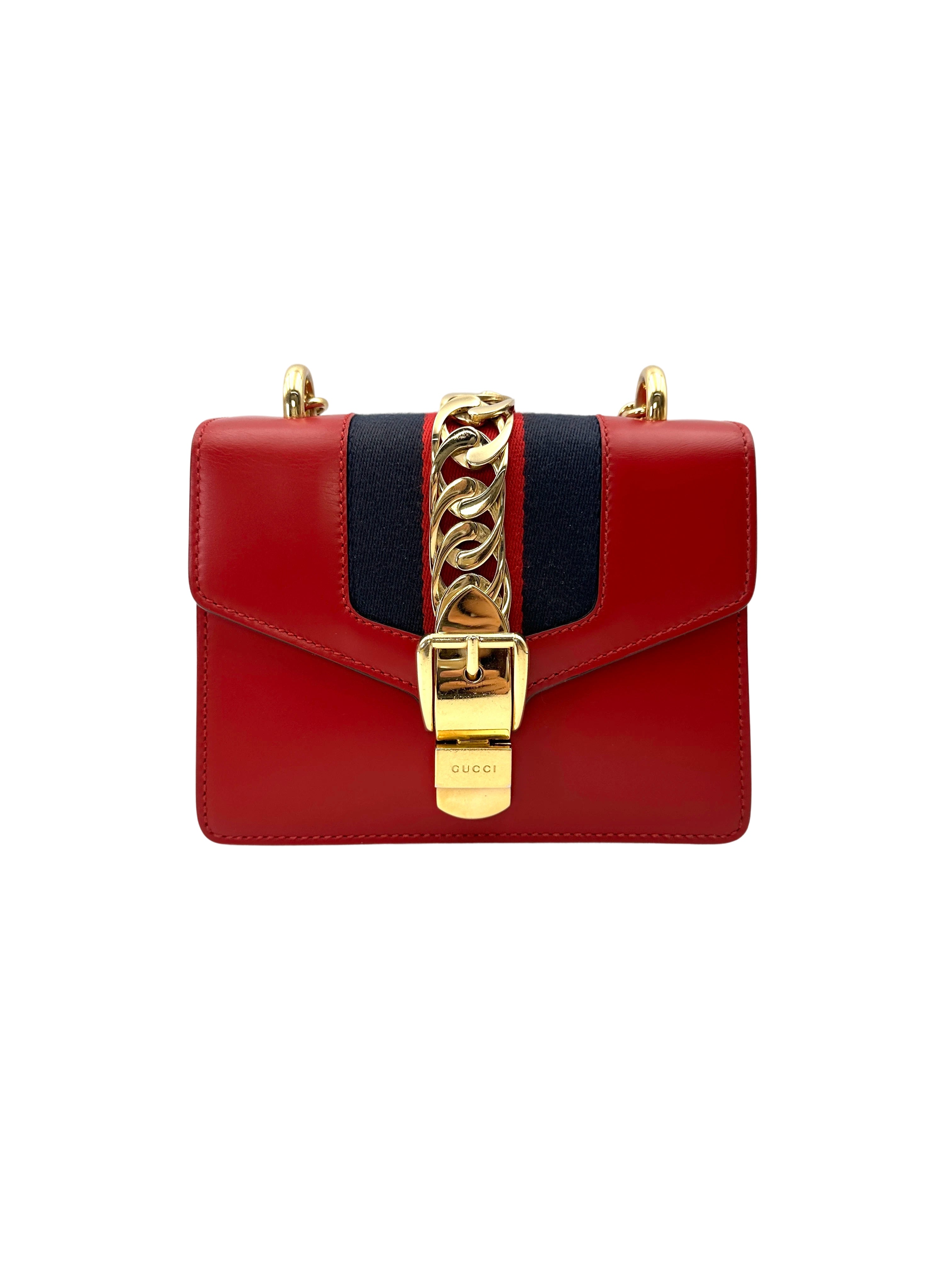 Gucci Sylvie Red Leather Small Size Shoulder Bag GG1227