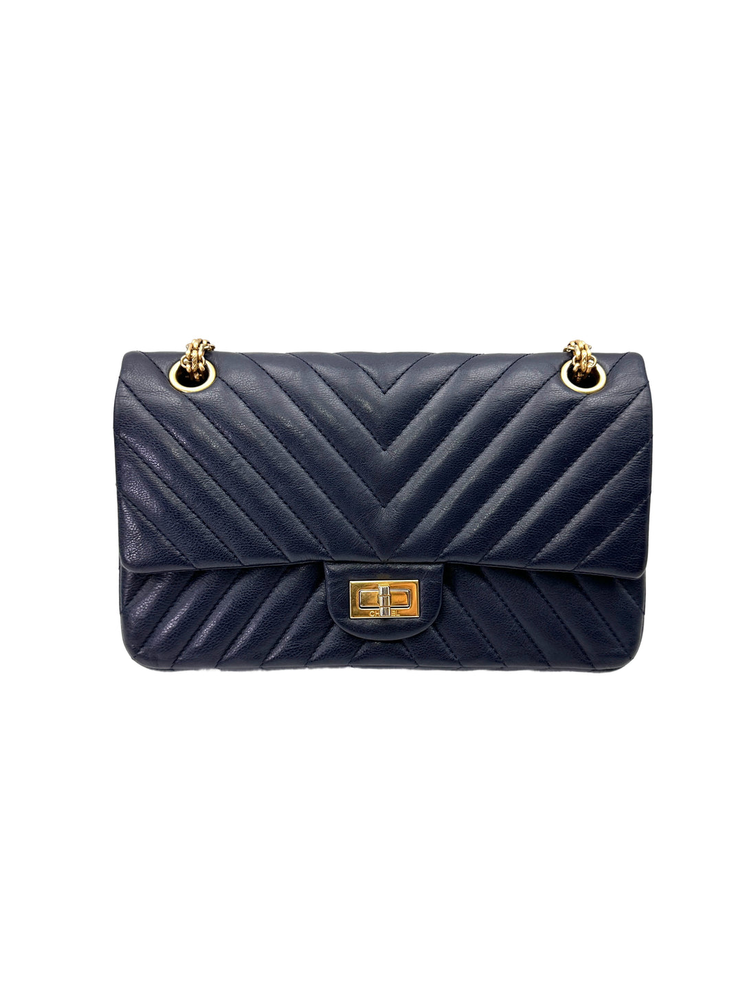 Chanel 2.55 Reissue Navy Chevron Quilted Calfskin Small Size Flap Bag(23***99) IRIS237