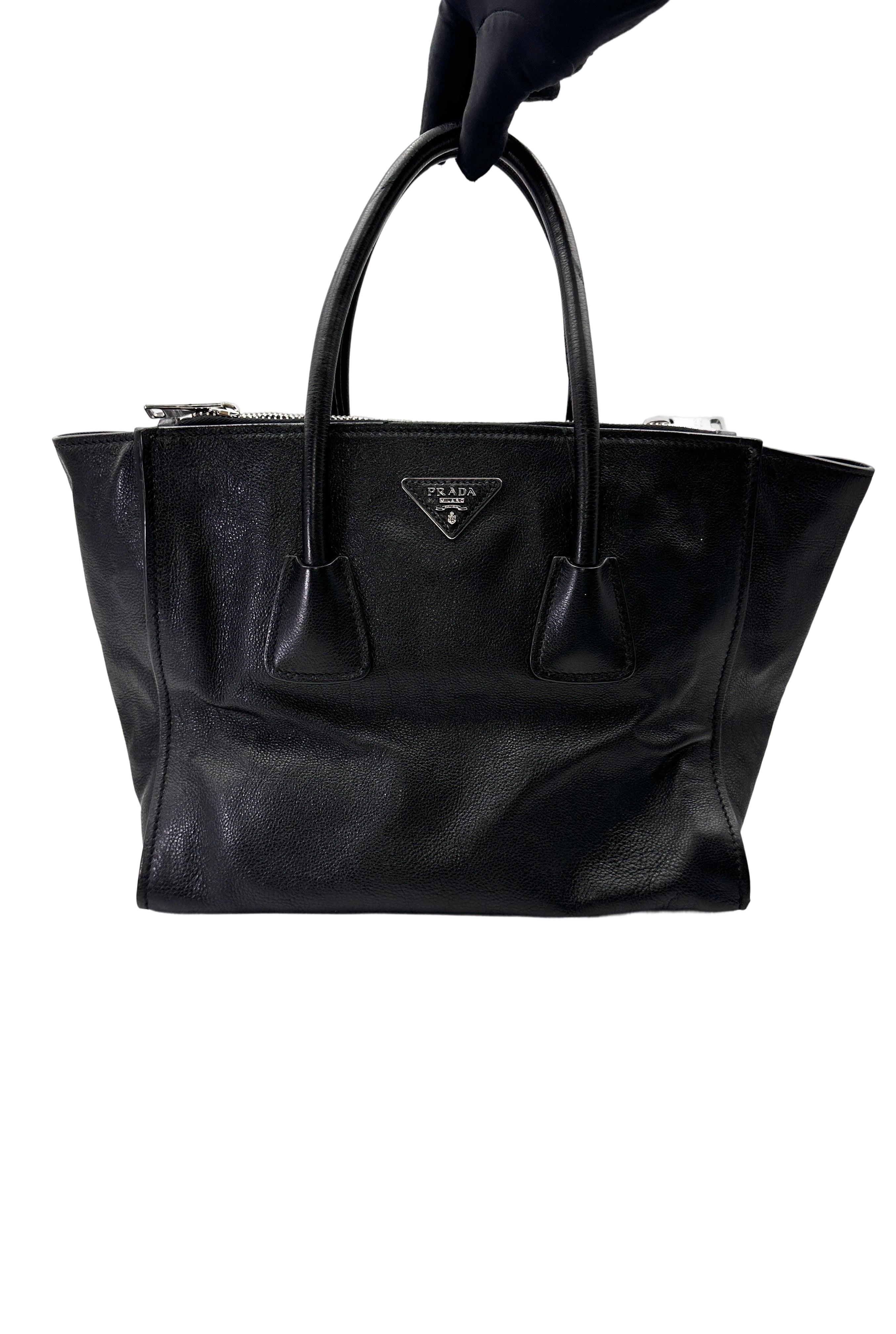 Prada Glace Calf Black Leather Handle Bag PR443