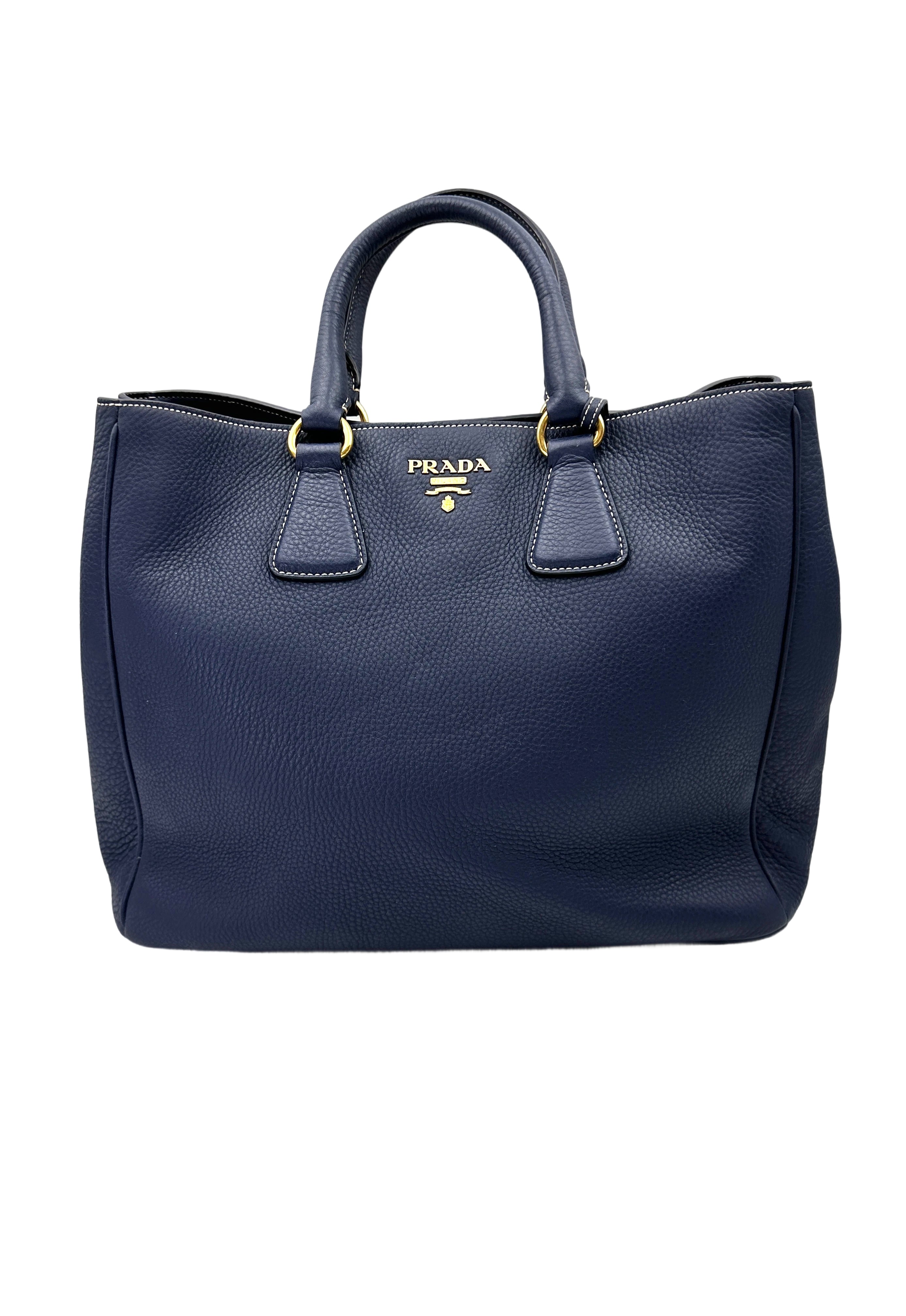 Prada Galleria Navy Saffiano Leather Handle Bag PR444