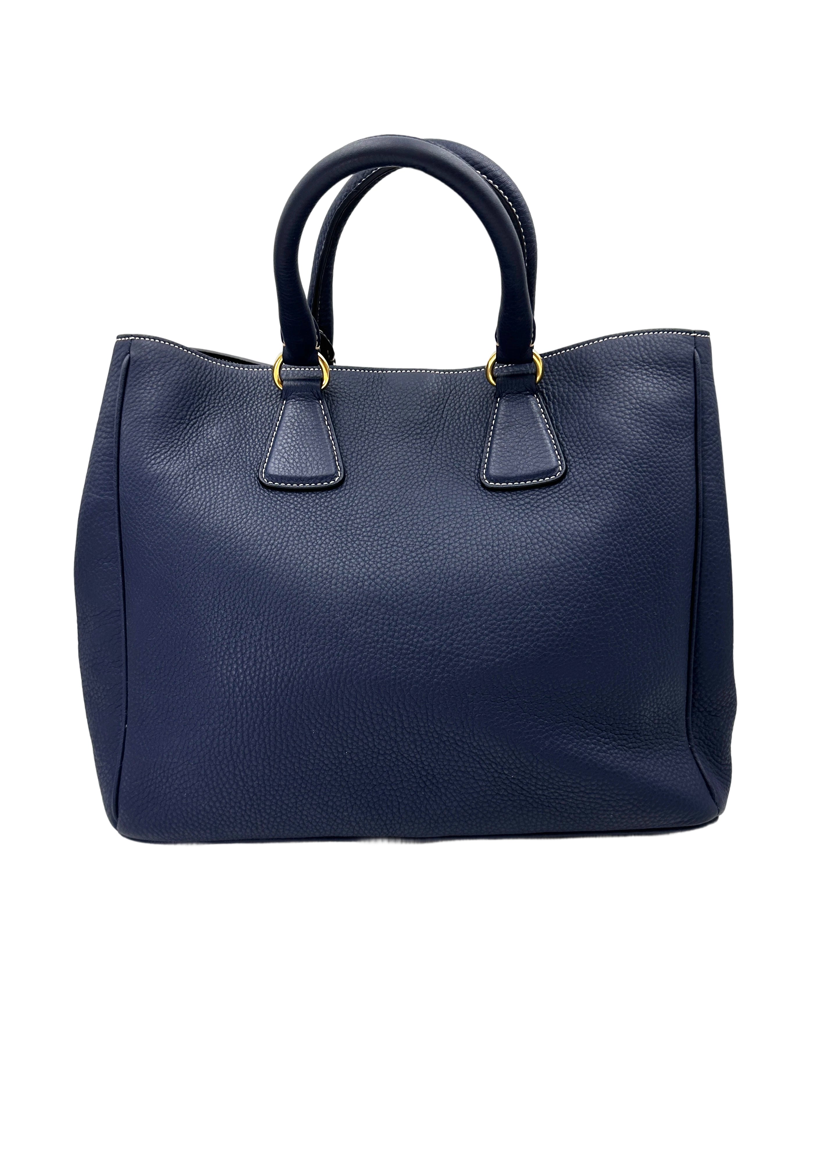 Prada Galleria Navy Saffiano Leather Handle Bag PR444