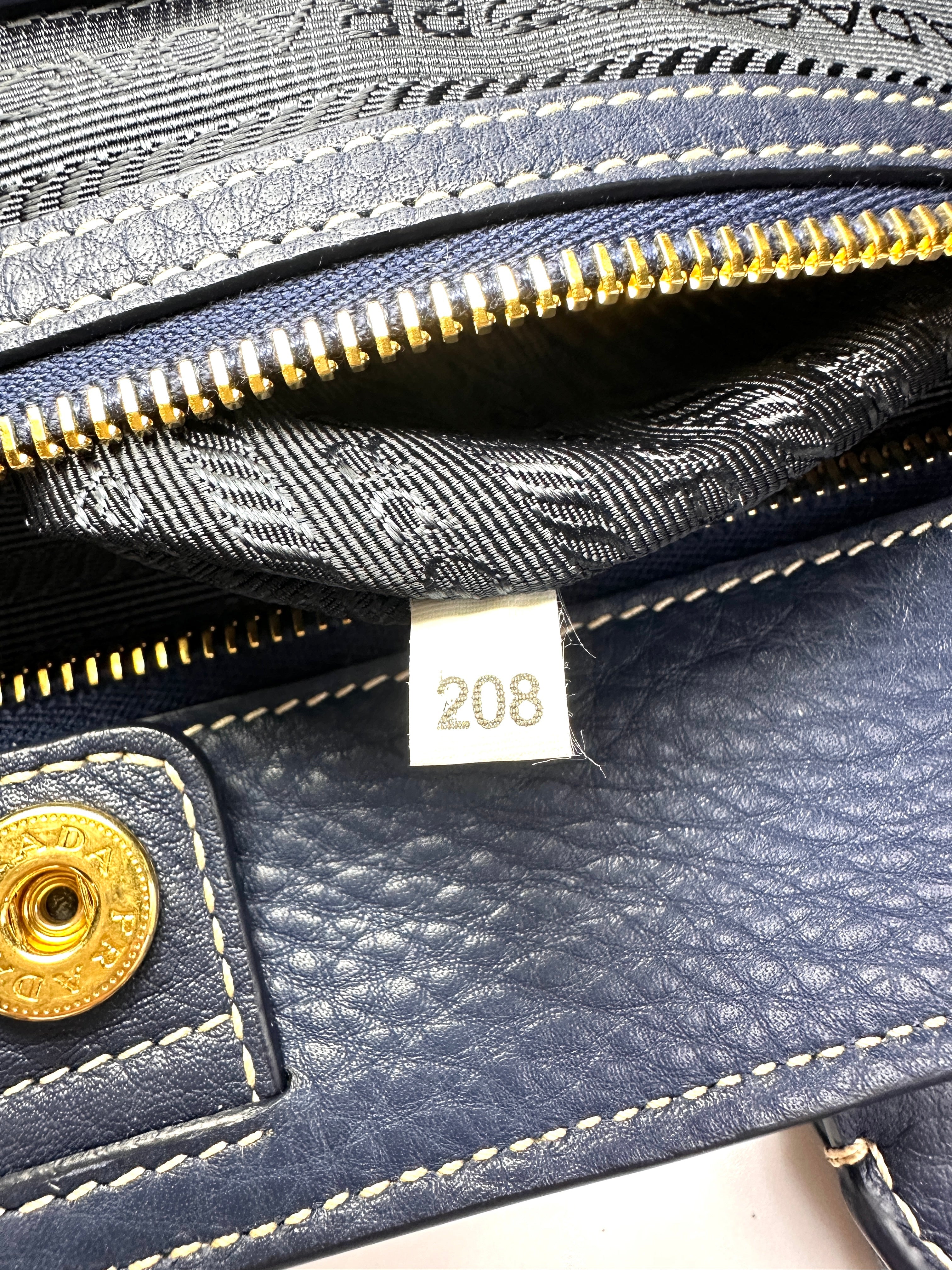 Prada Galleria Navy Saffiano Leather Handle Bag PR444