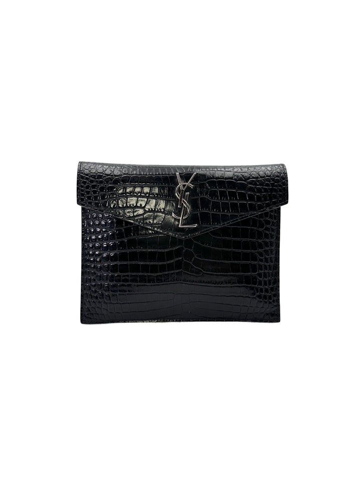 Saint Laurent Uptown Black Croc-Embossed Leather Pouch SL250