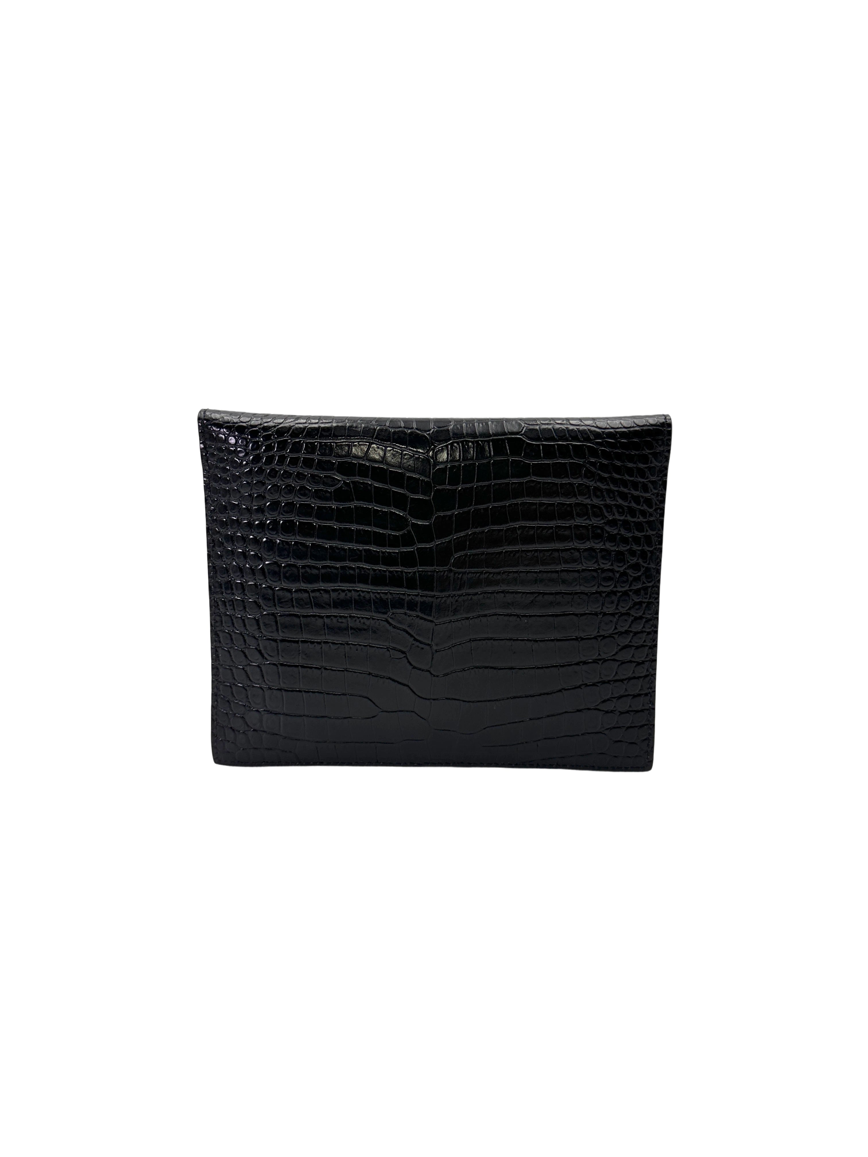 Saint Laurent Uptown Black Croc-Embossed Leather Pouch SL250