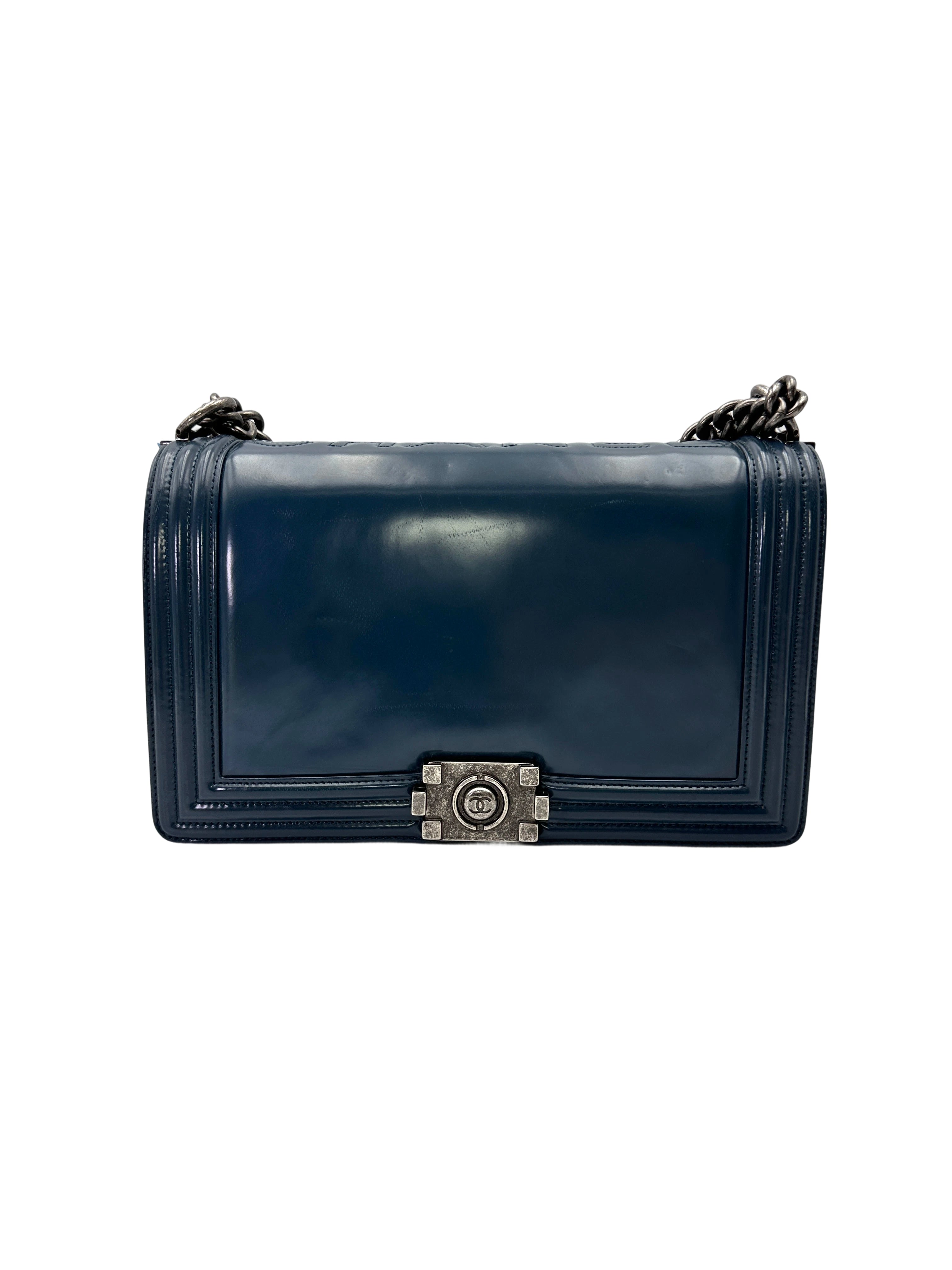 Chanel LeBoy Blue Smooth Leather Flap Bag With Silver Buckle(21***60) CC2110