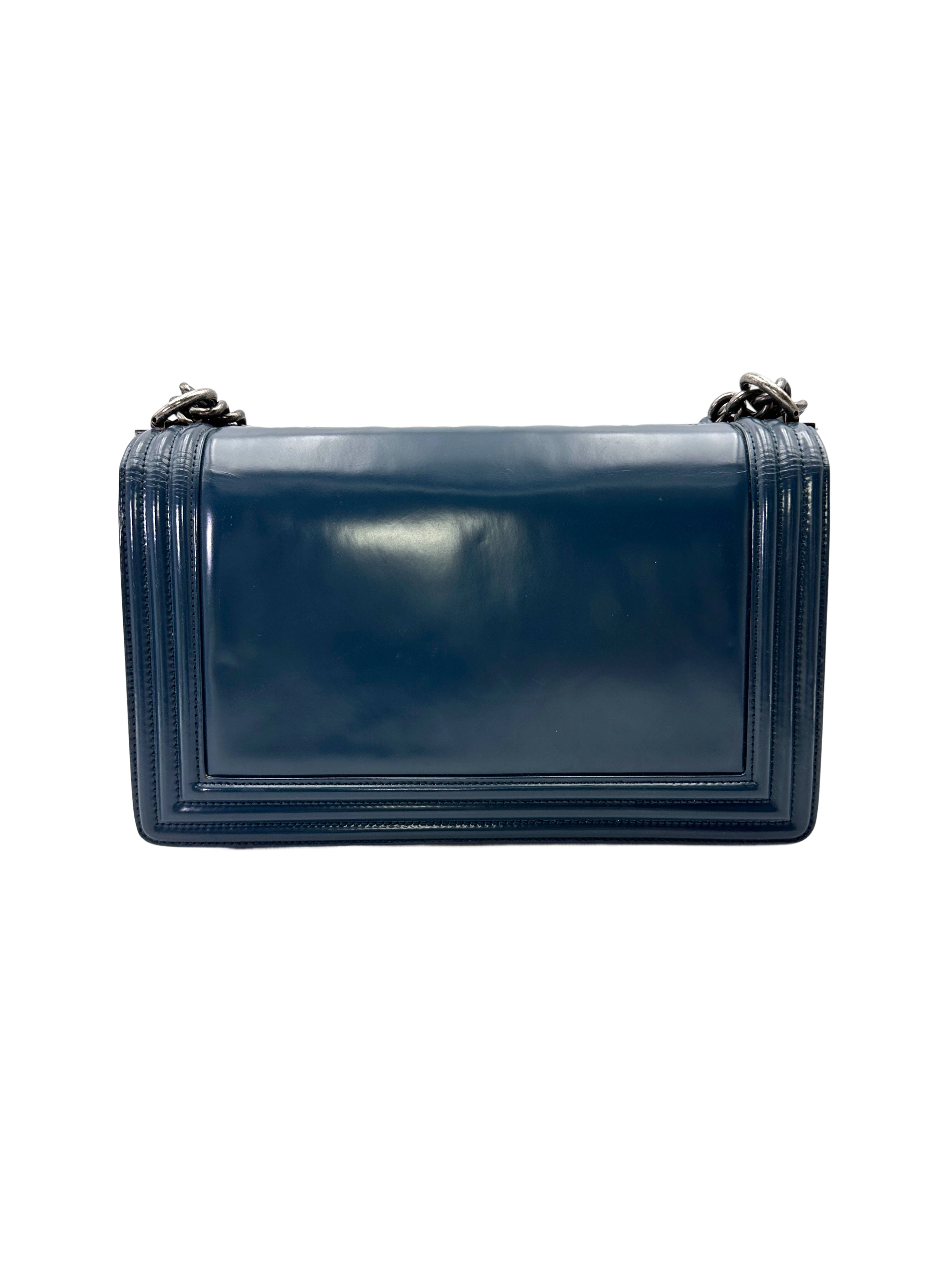 Chanel LeBoy Blue Smooth Leather Flap Bag With Silver Buckle(21***60) CC2110