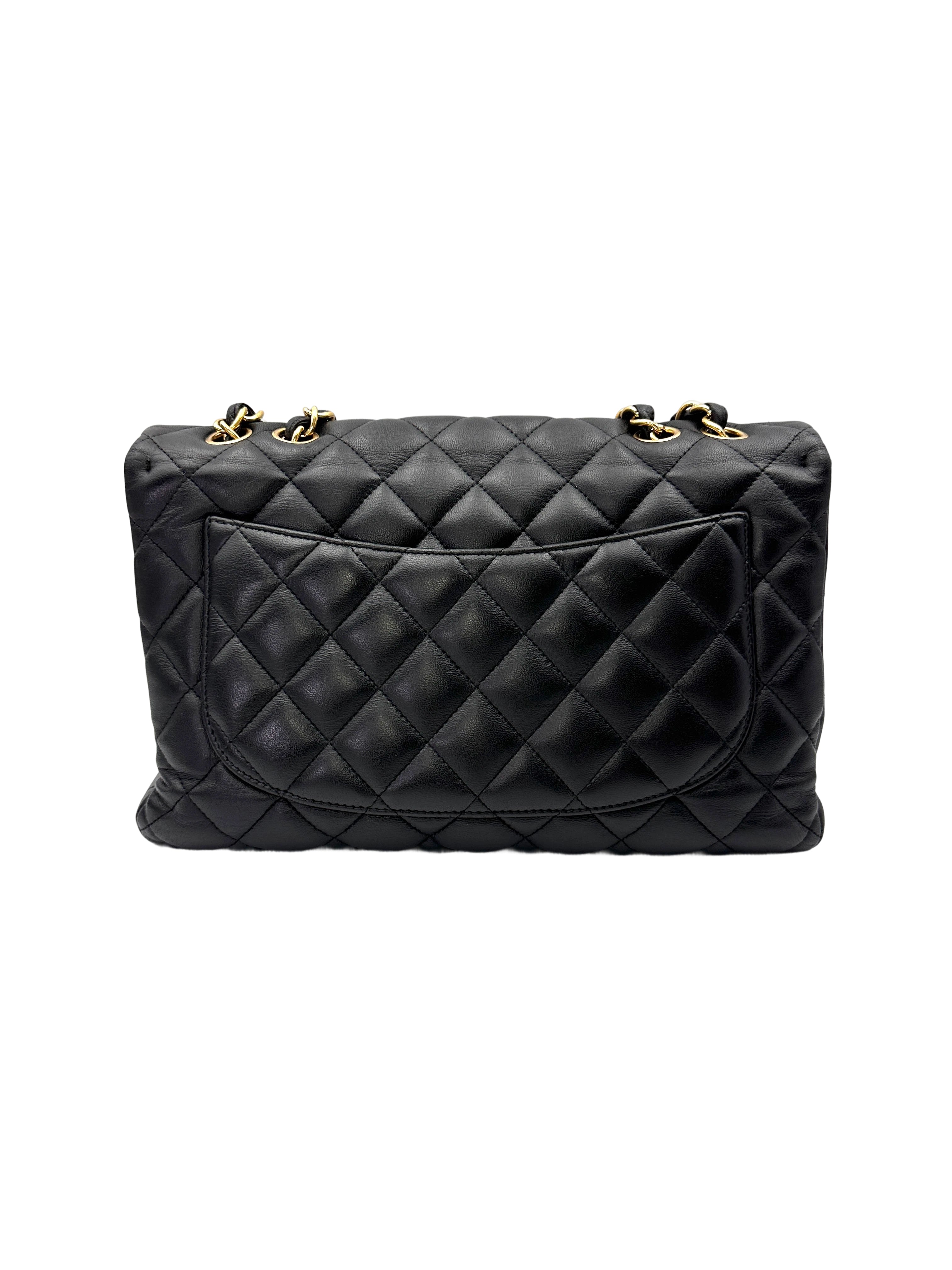 Chanel Classic Flap Black Quilted Lambskin Jumbo Shoulder Bag With Gold Buckle(14***22) CC2111