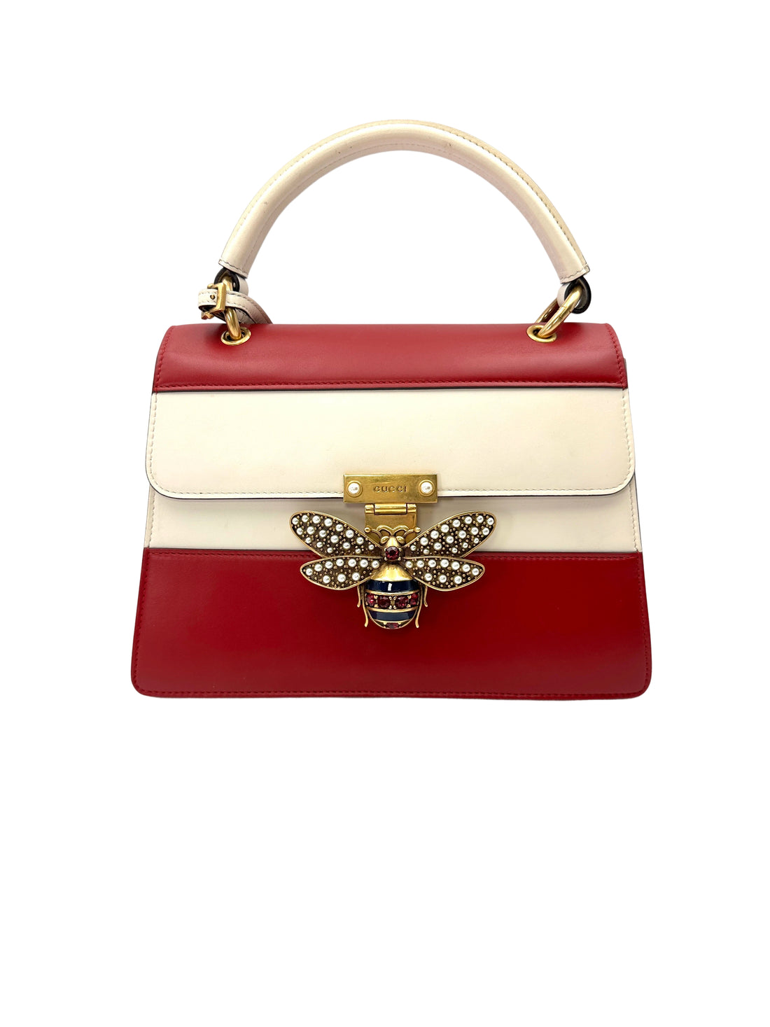 Gucci Queen Margaret Bee Red/White Leather Top Handle Bag GG1230