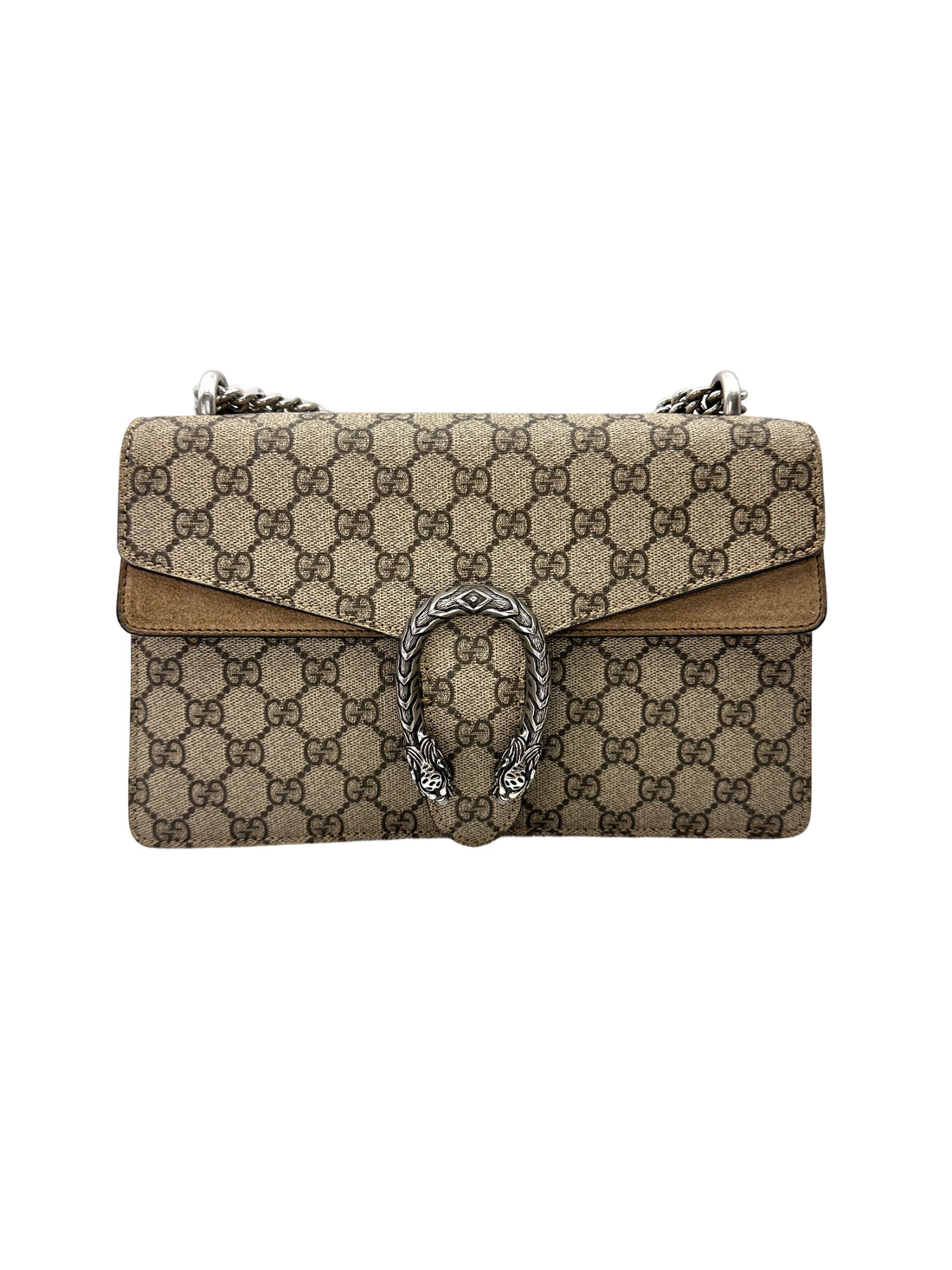 Gucci Dionysus GG Supreme Canvas Medium Size Shoulder Bag With Brown Trim GG1233