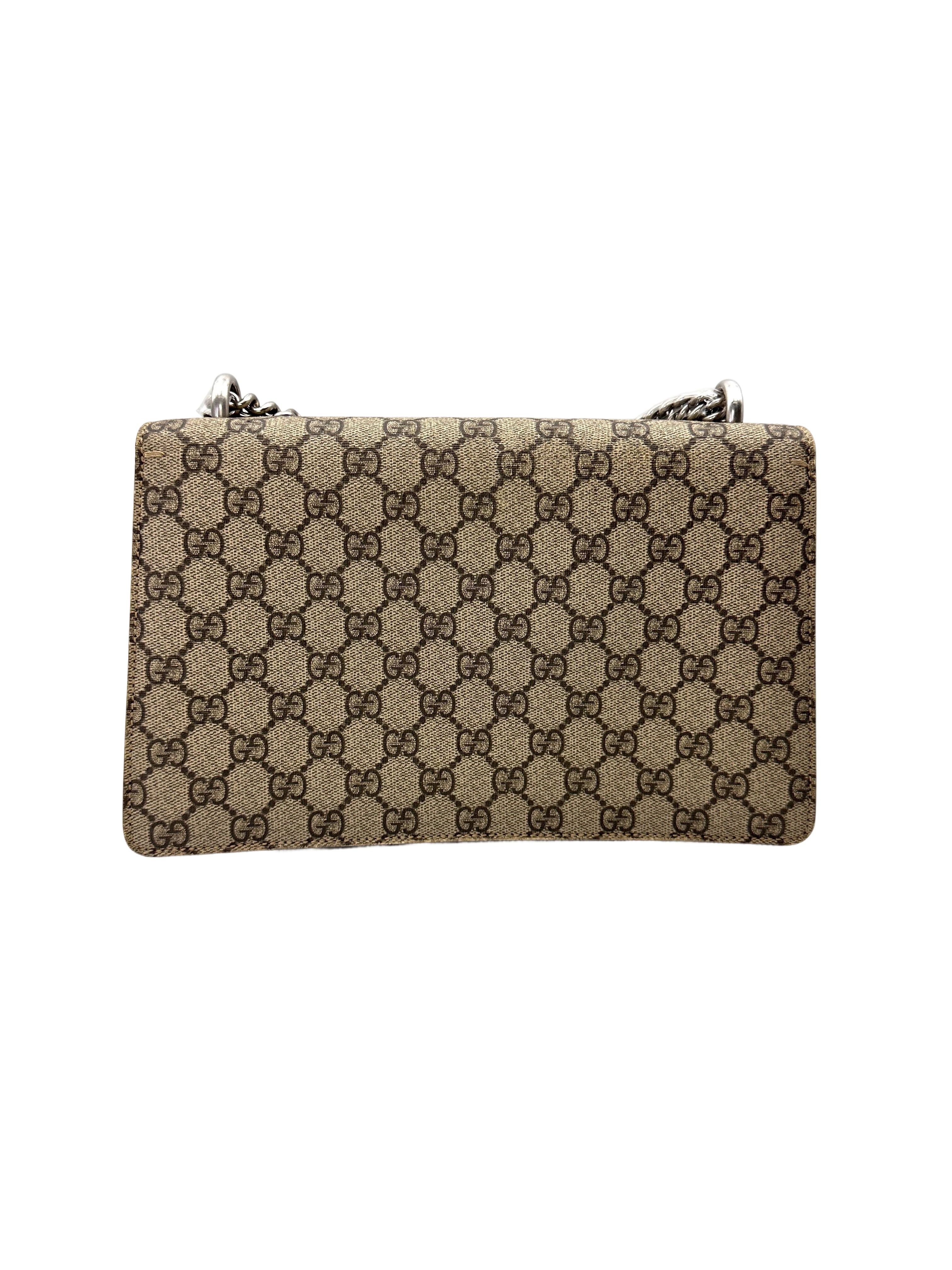 Gucci Dionysus GG Supreme Canvas Medium Size Shoulder Bag With Brown Trim GG1233