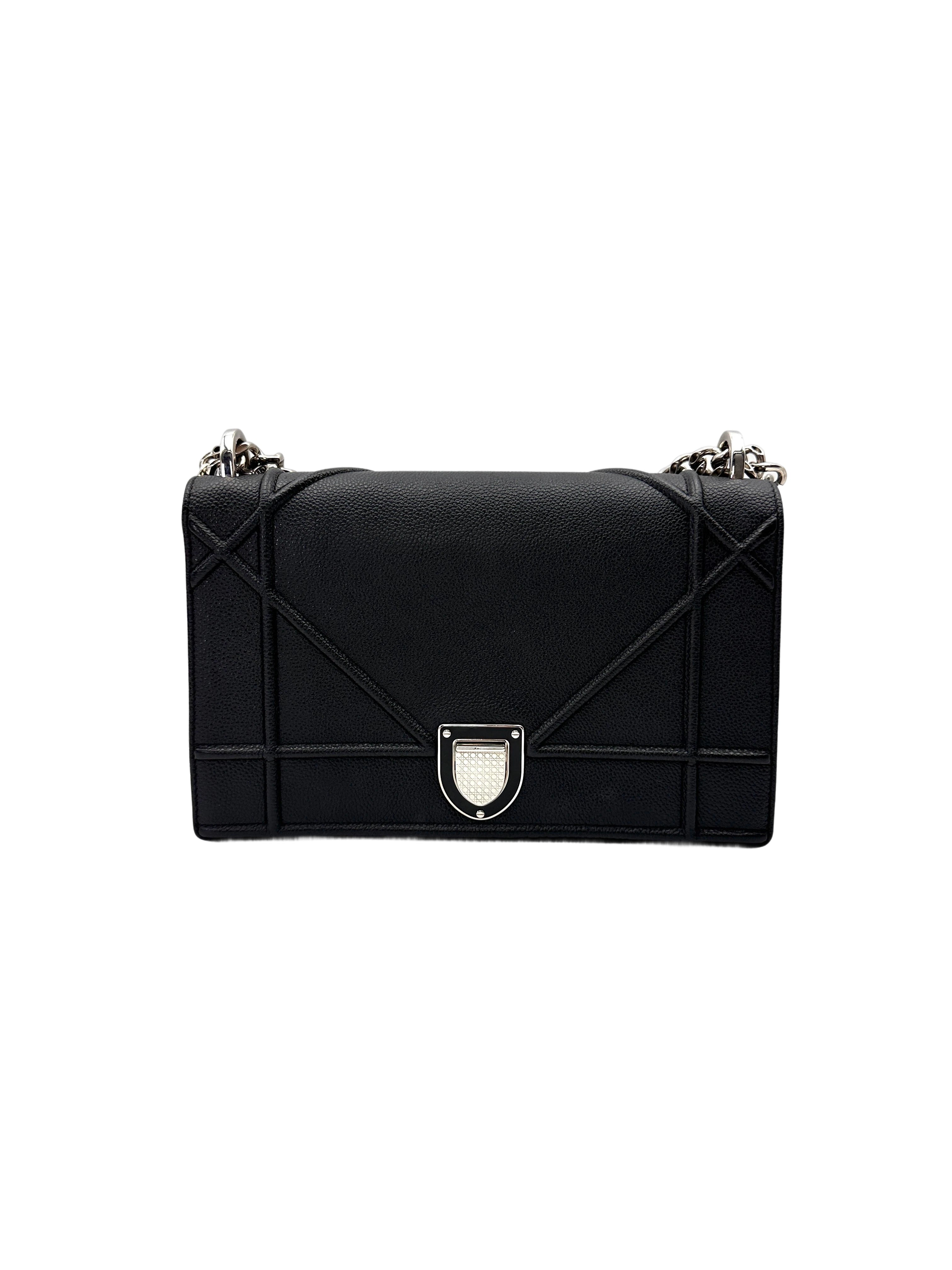 Christian Dior Diorama Black Leather Medium Size Shoulder Bag DR774