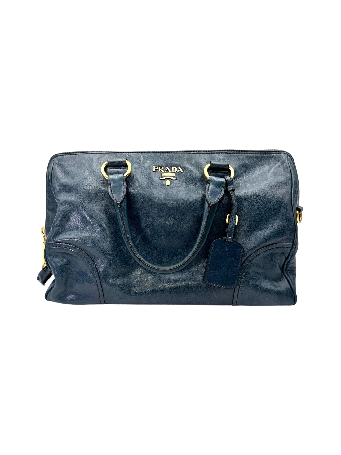 Prada Vitello Shine Black Leather Handle Bag PR446