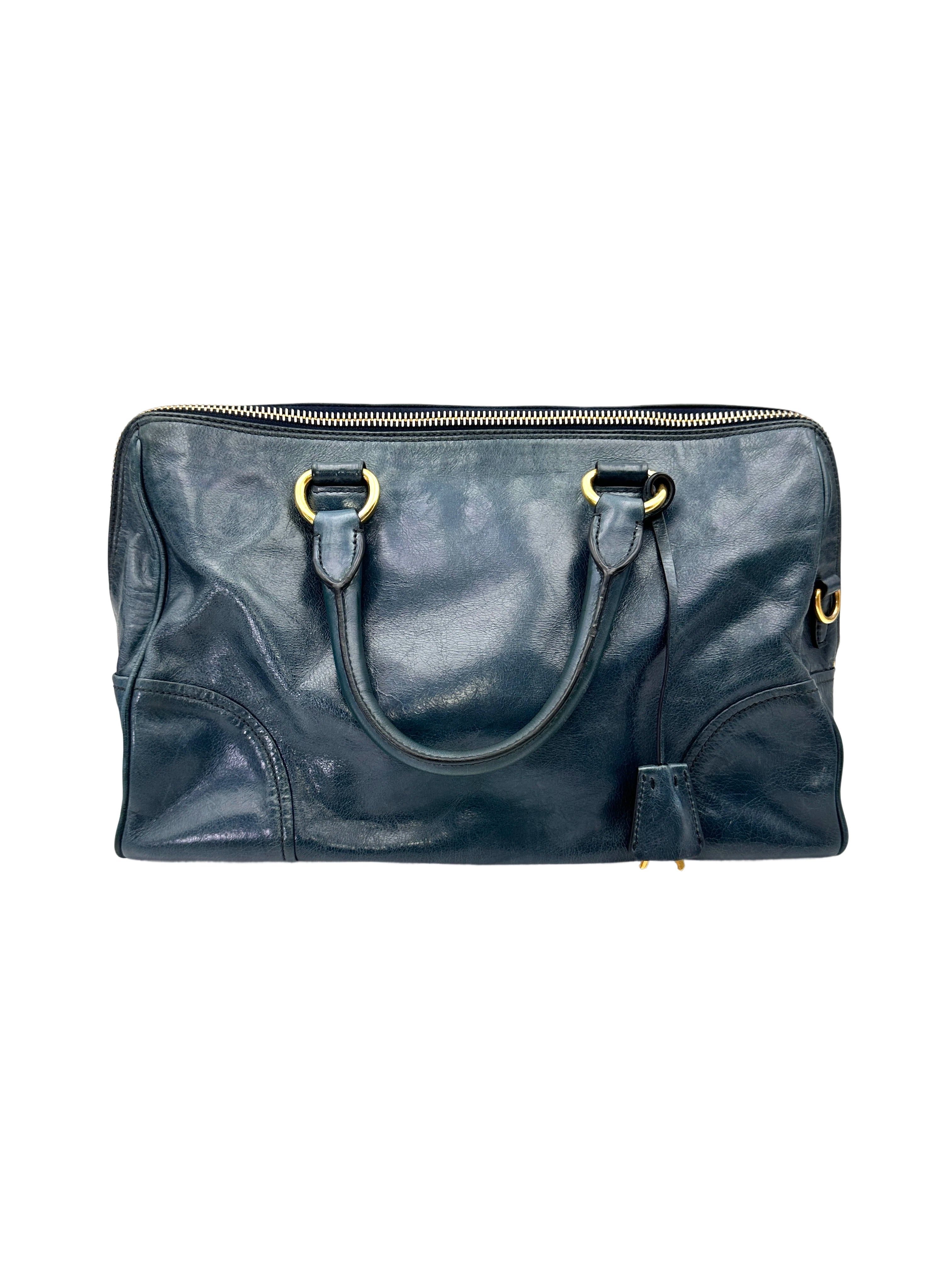 Prada Vitello Shine Black Leather Handle Bag PR446