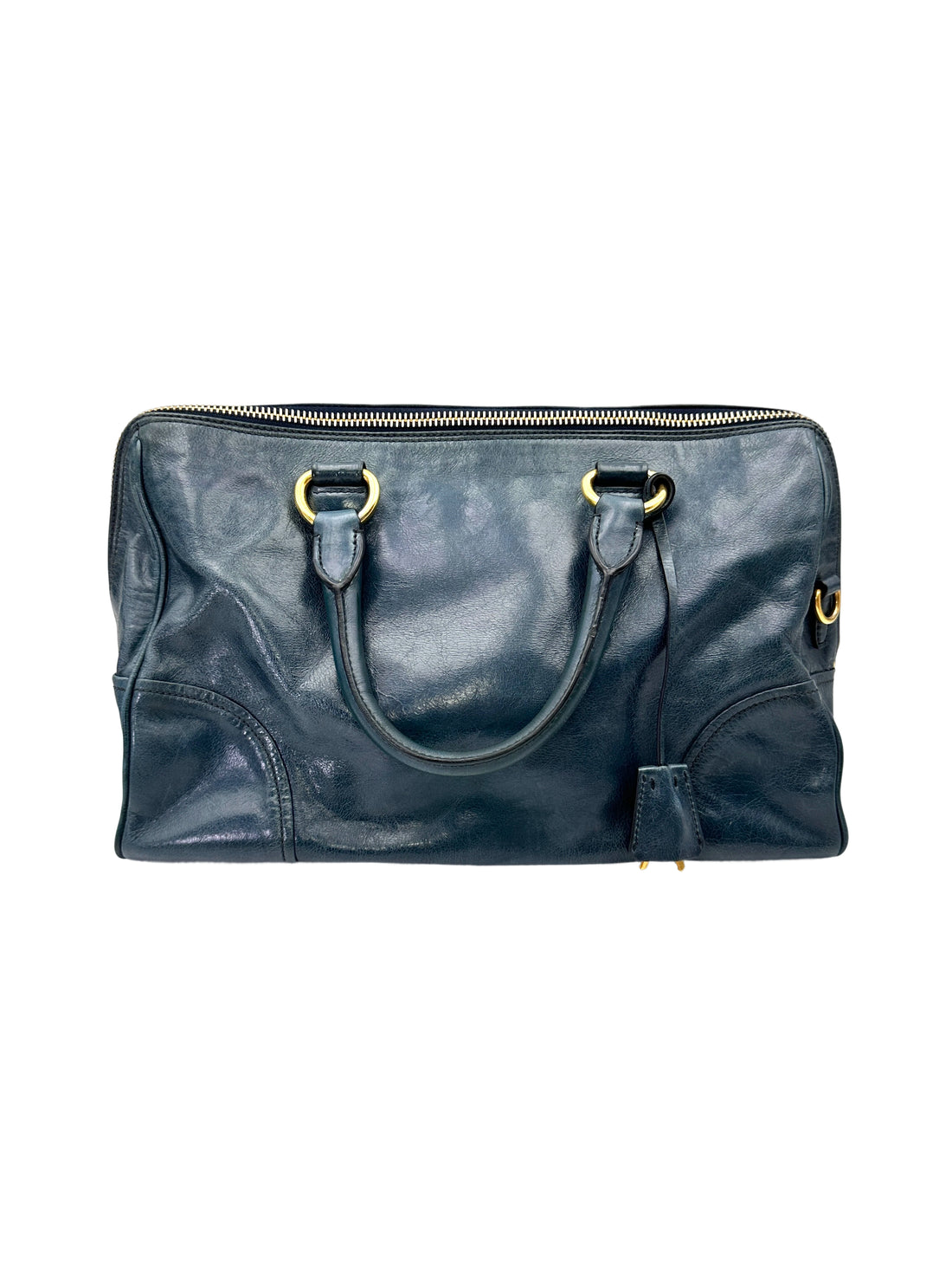 Prada Vitello Shine Black Leather Handle Bag PR446