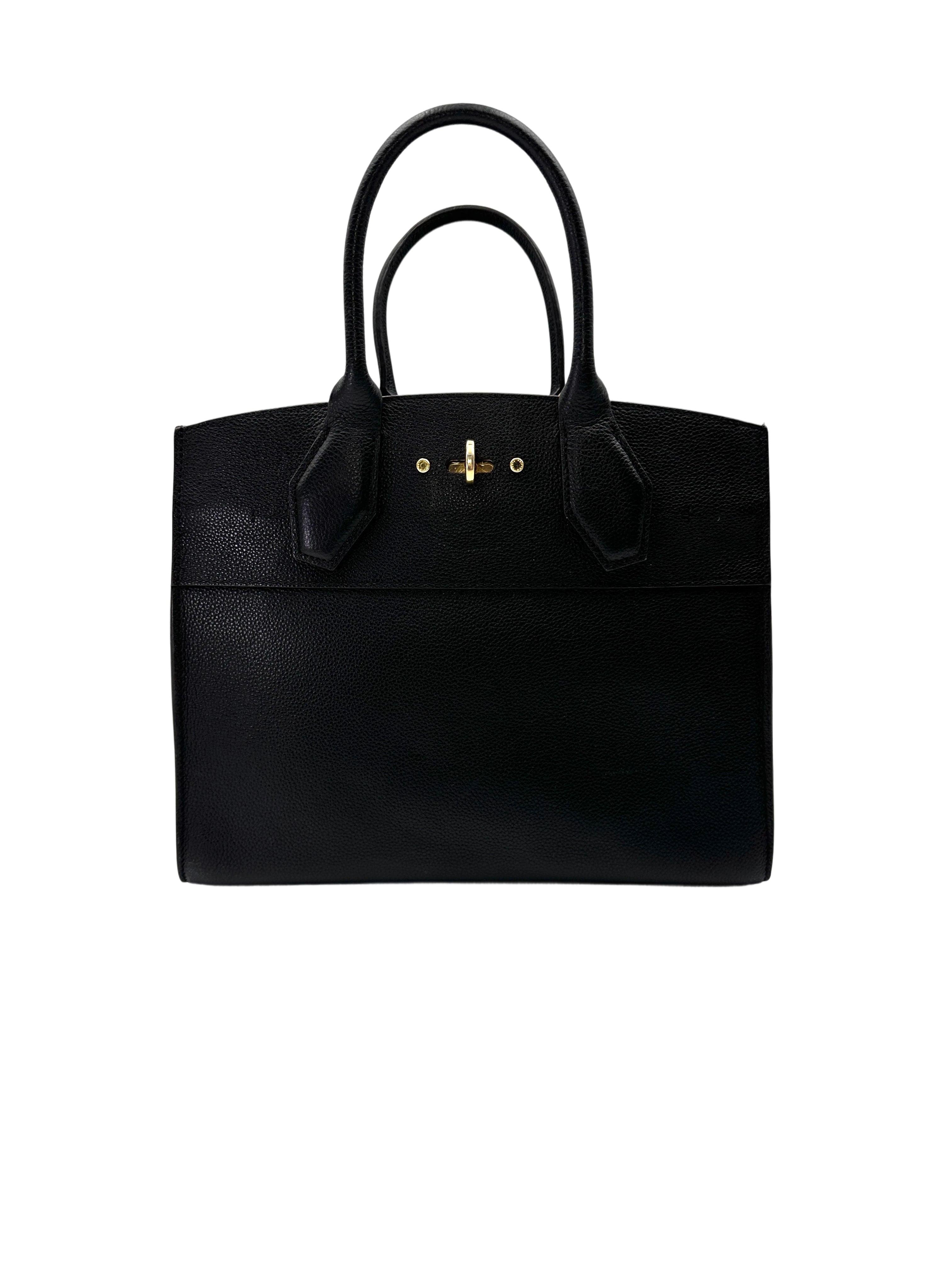 Louis Vuitton City Steamer Black Grained Leather Handle Bag LV2955