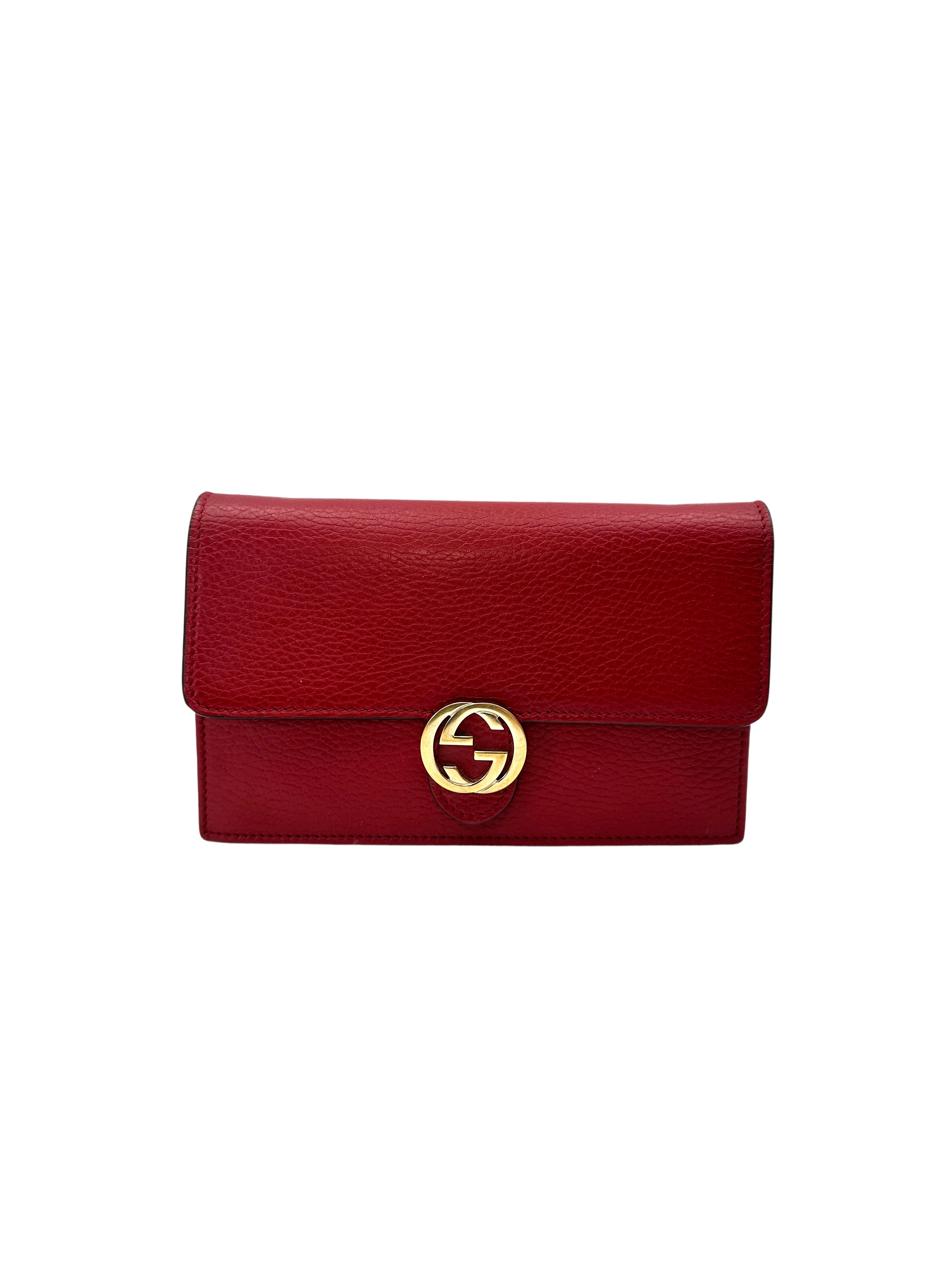 Gucci Interlocking G Red Leather Wallet On Chain GG1237
