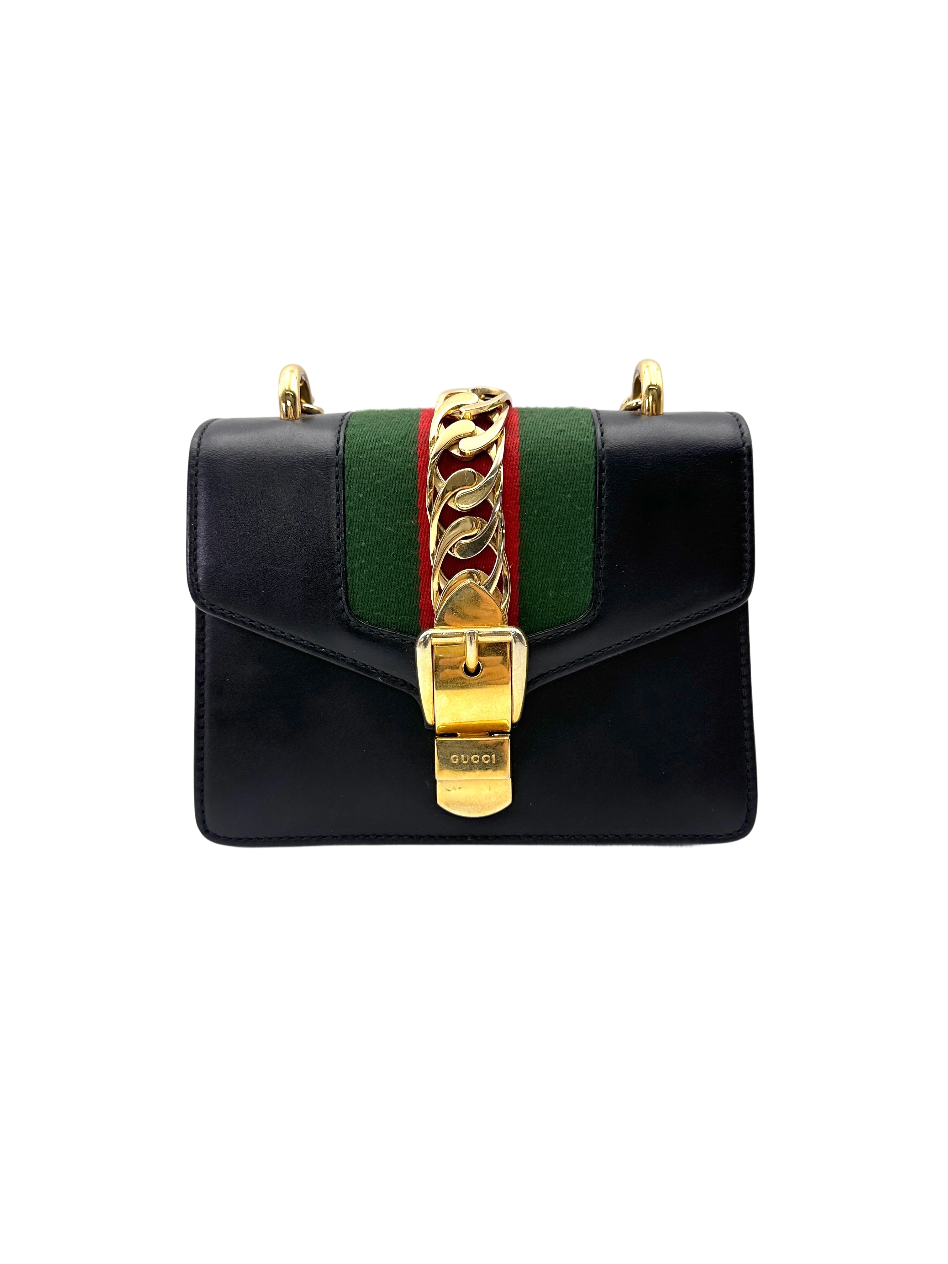 Gucci Sylvie Black Leather Small Size Shoulder Bag GG1238