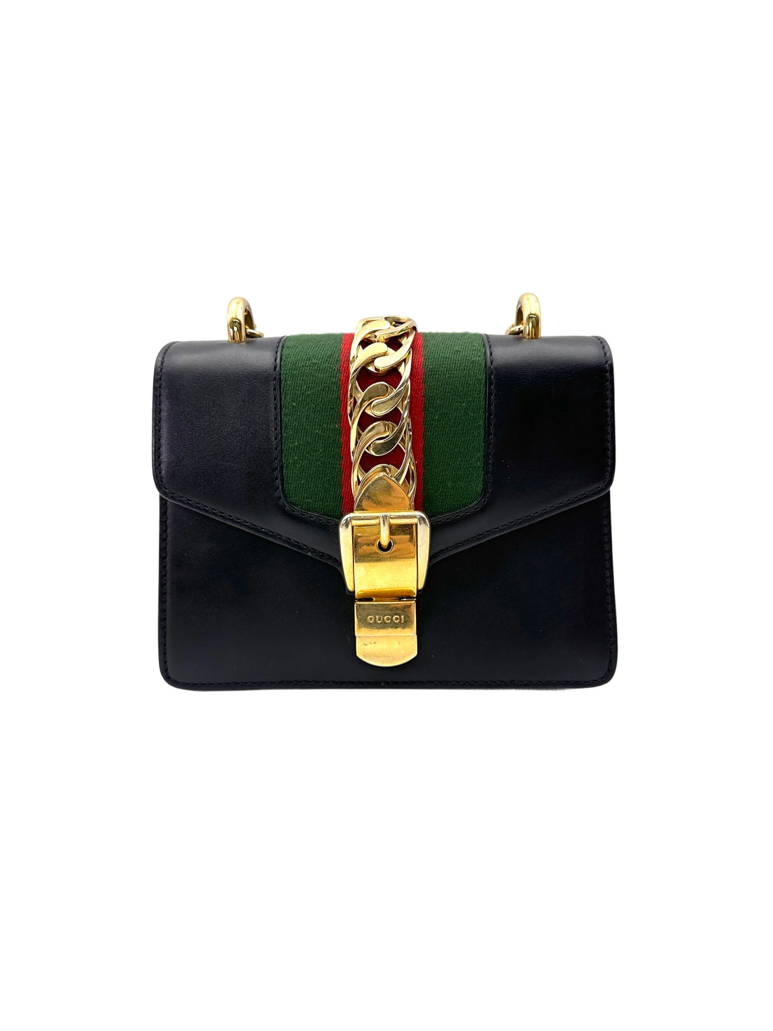 Gucci Sylvie Black Leather Small Size Shoulder Bag GG1238