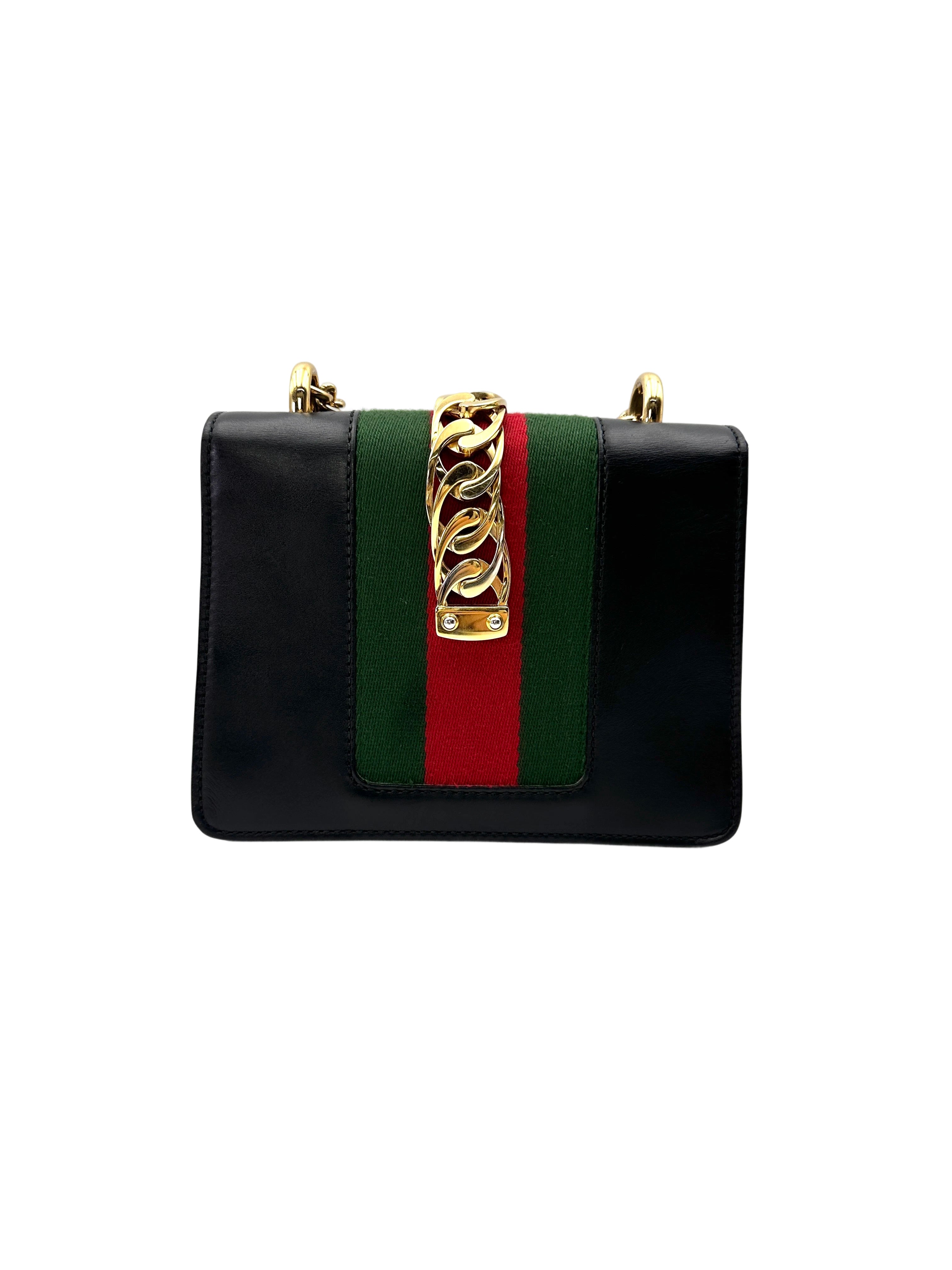 Gucci Sylvie Black Leather Small Size Shoulder Bag GG1238