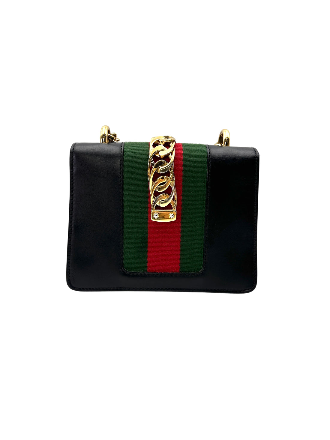 Gucci Sylvie Black Leather Small Size Shoulder Bag GG1238