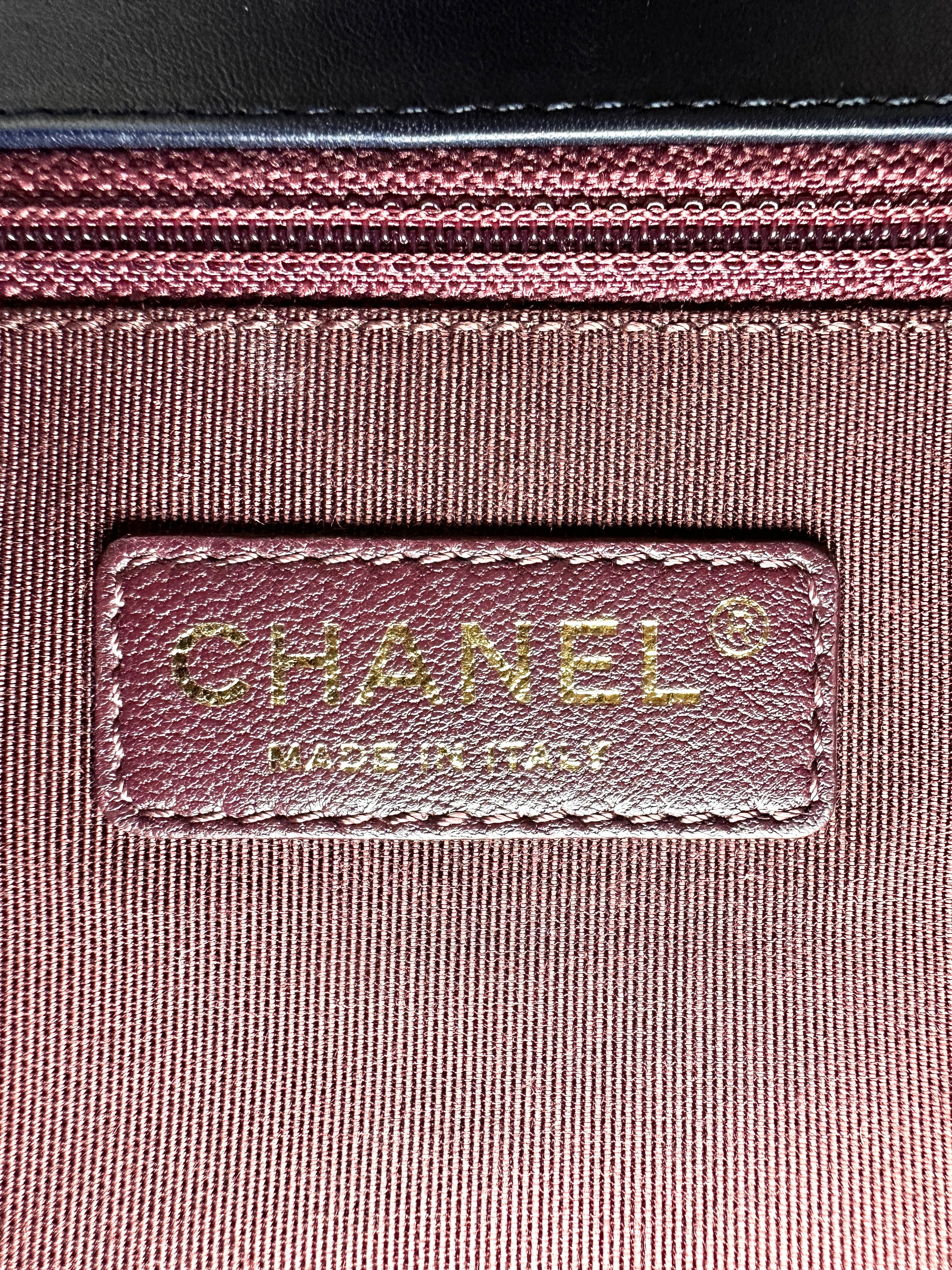 Chanel LeBoy Navy Chevron Quilted Calfskin Flap Bag With Gold Buckle(22***23) CC2114