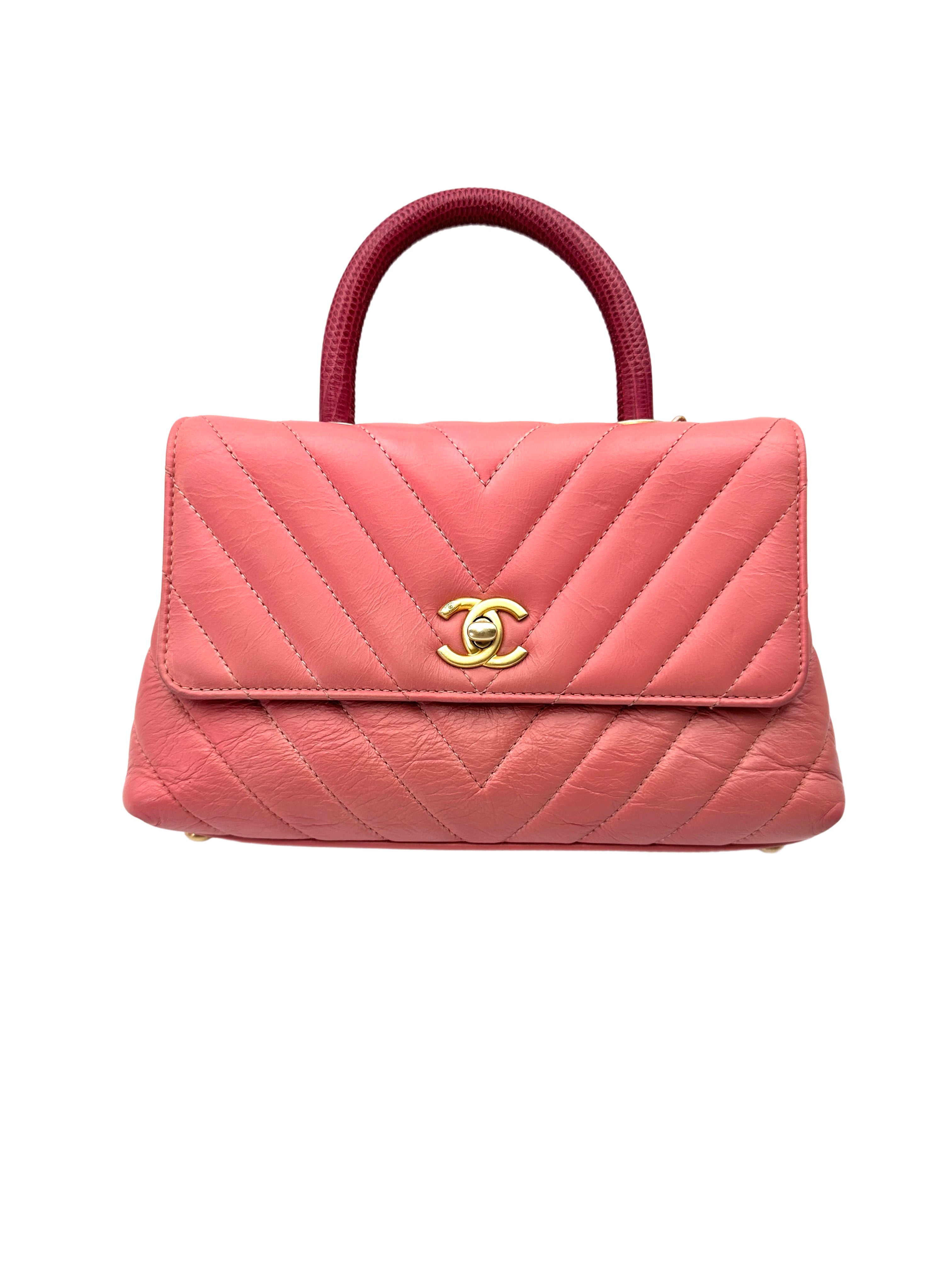 Chanel CoCo Handle Pink Chevron Quilted Leather Shoulder Bag(25***18) CC2113