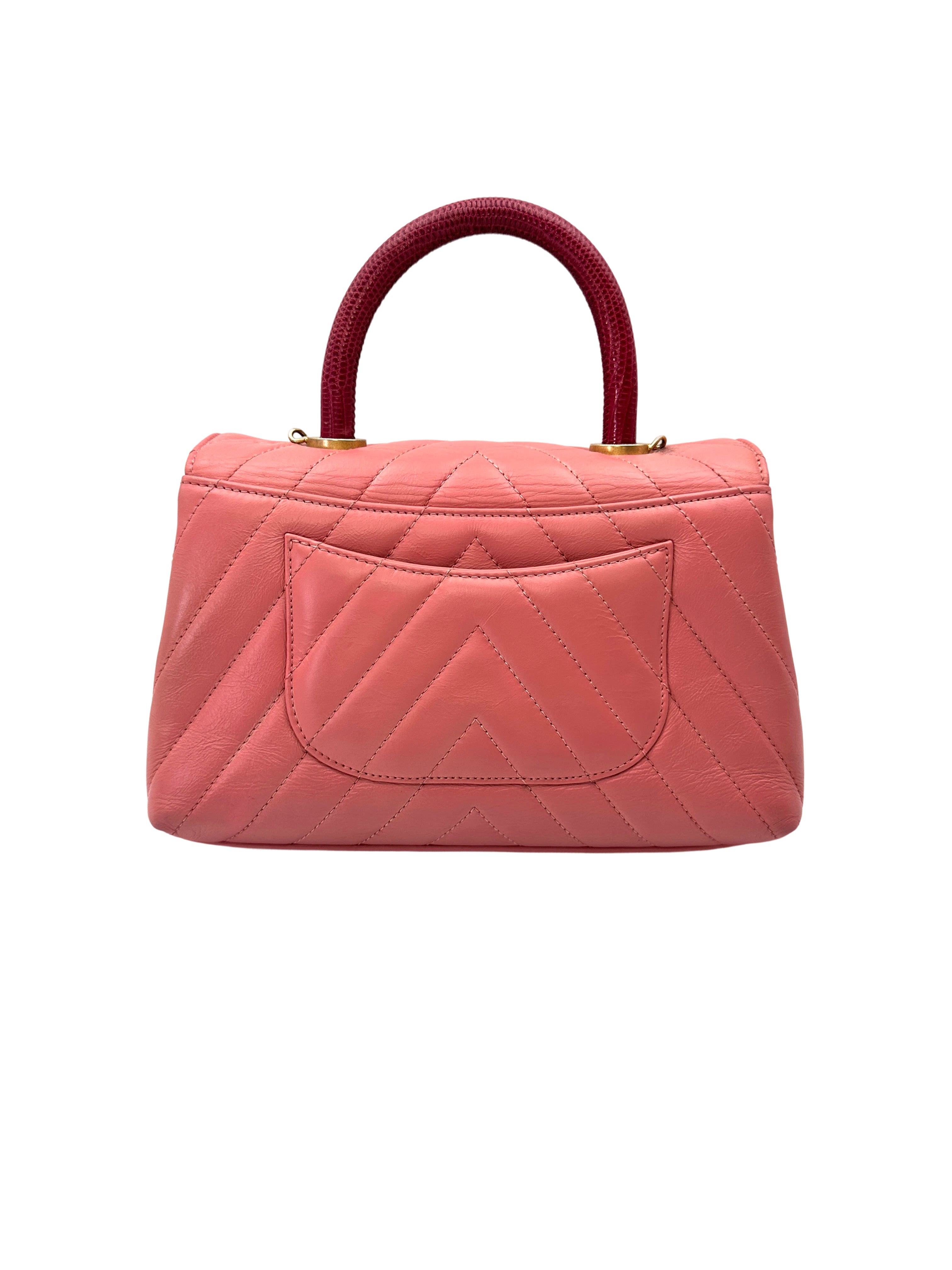 Chanel CoCo Handle Pink Chevron Quilted Leather Shoulder Bag(25***18) CC2113