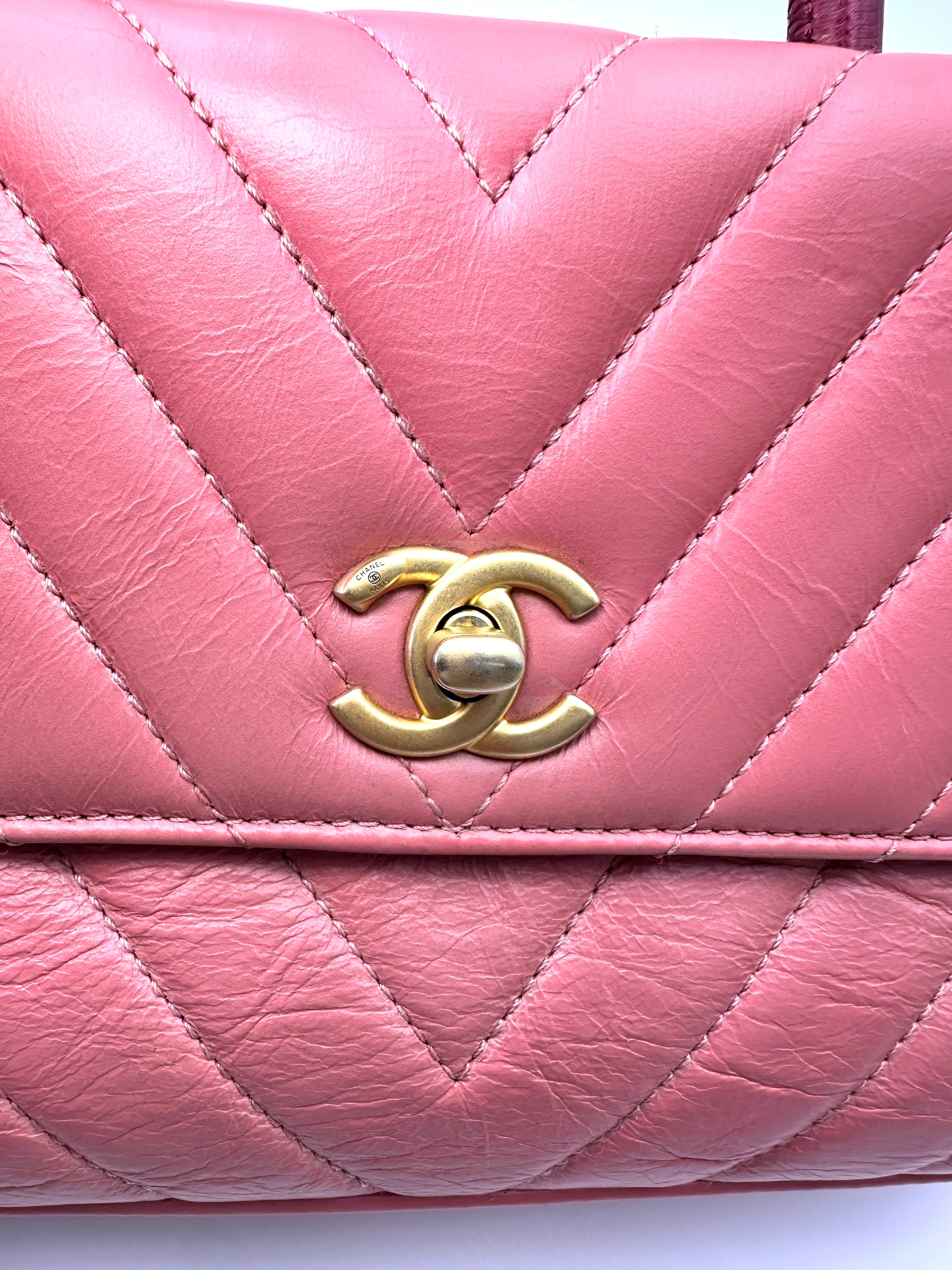 Chanel CoCo Handle Pink Chevron Quilted Leather Shoulder Bag(25***18) CC2113