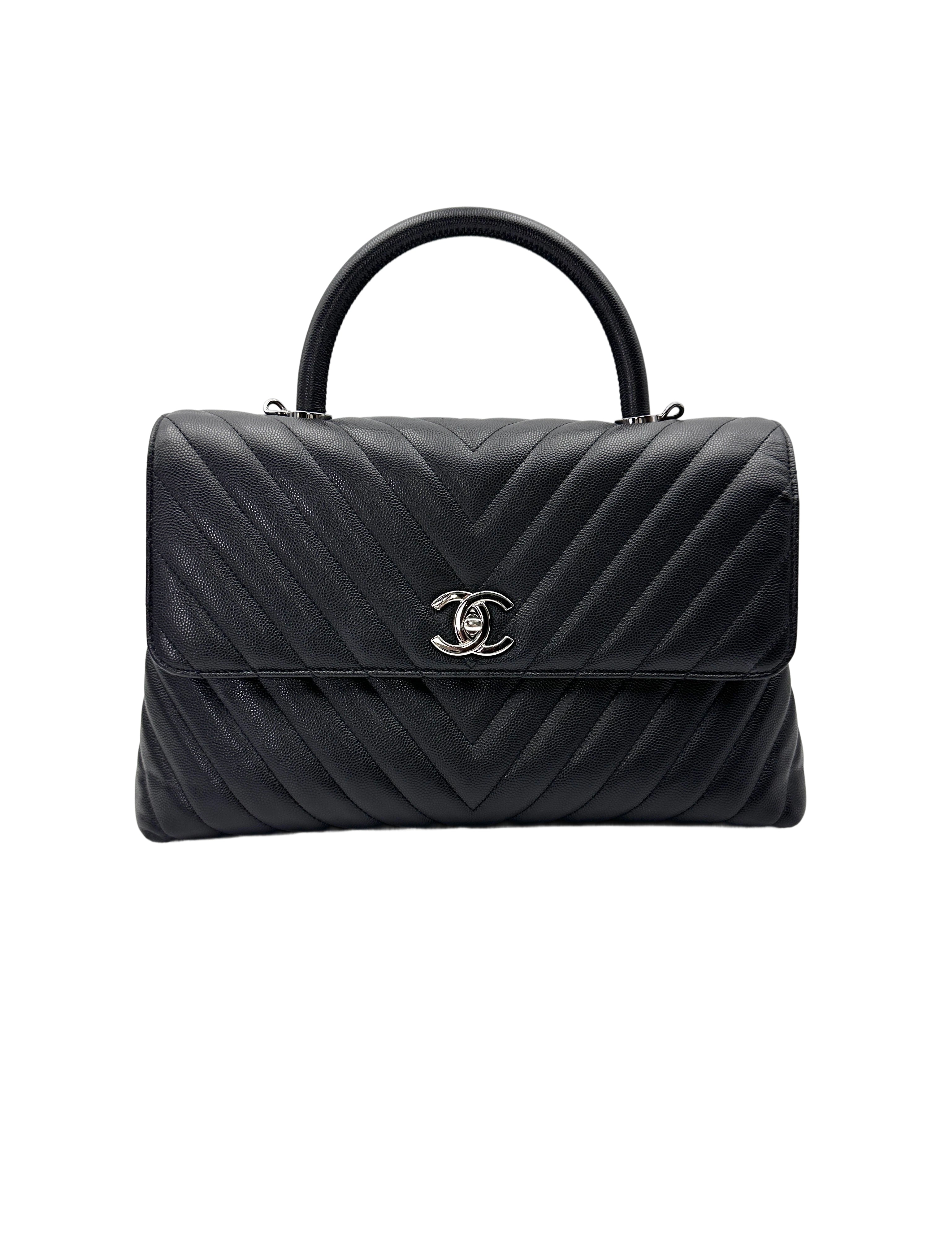 Chanel CoCo Handle Black Quilted Leather Large Size Shoulder Bag(28***03) CC2115